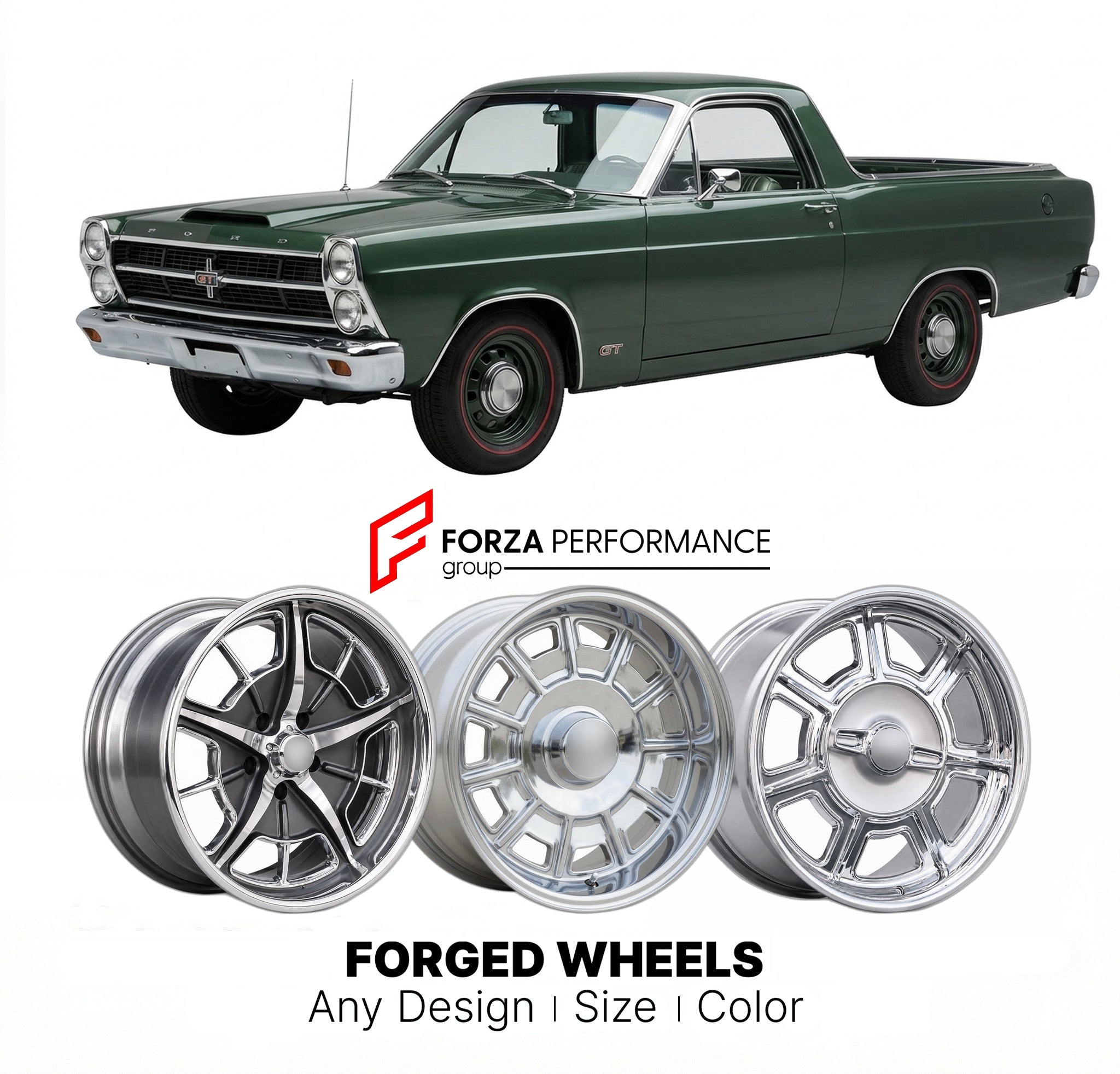 CUSTOM CLASSIC VINTAGE RESTOMOD RETRO OLD SCHOOL FORGED WHEELS RIMS for FORD RANCHERO GT 1967 - 1979
