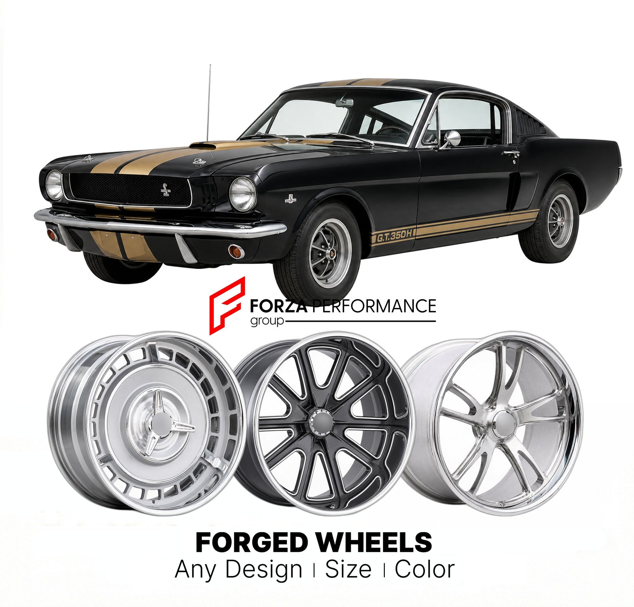 CUSTOM CLASSIC VINTAGE RESTOMOD RETRO OLD SCHOOL FORGED WHEELS RIMS for FORD SHELBY GT350H 1966 - 1966