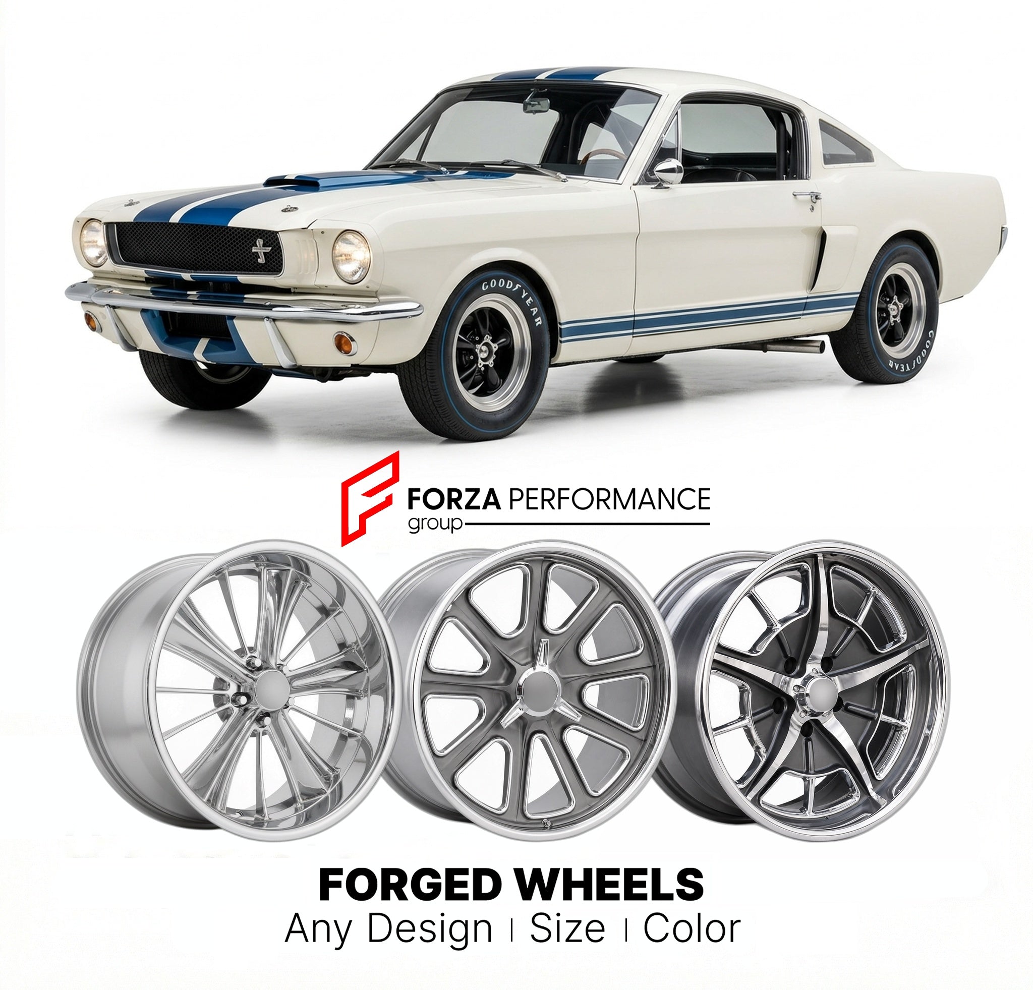 CUSTOM CLASSIC VINTAGE RESTOMOD RETRO OLD SCHOOL FORGED WHEELS RIMS for FORD SHELBY GT350R 1965 - 1966
