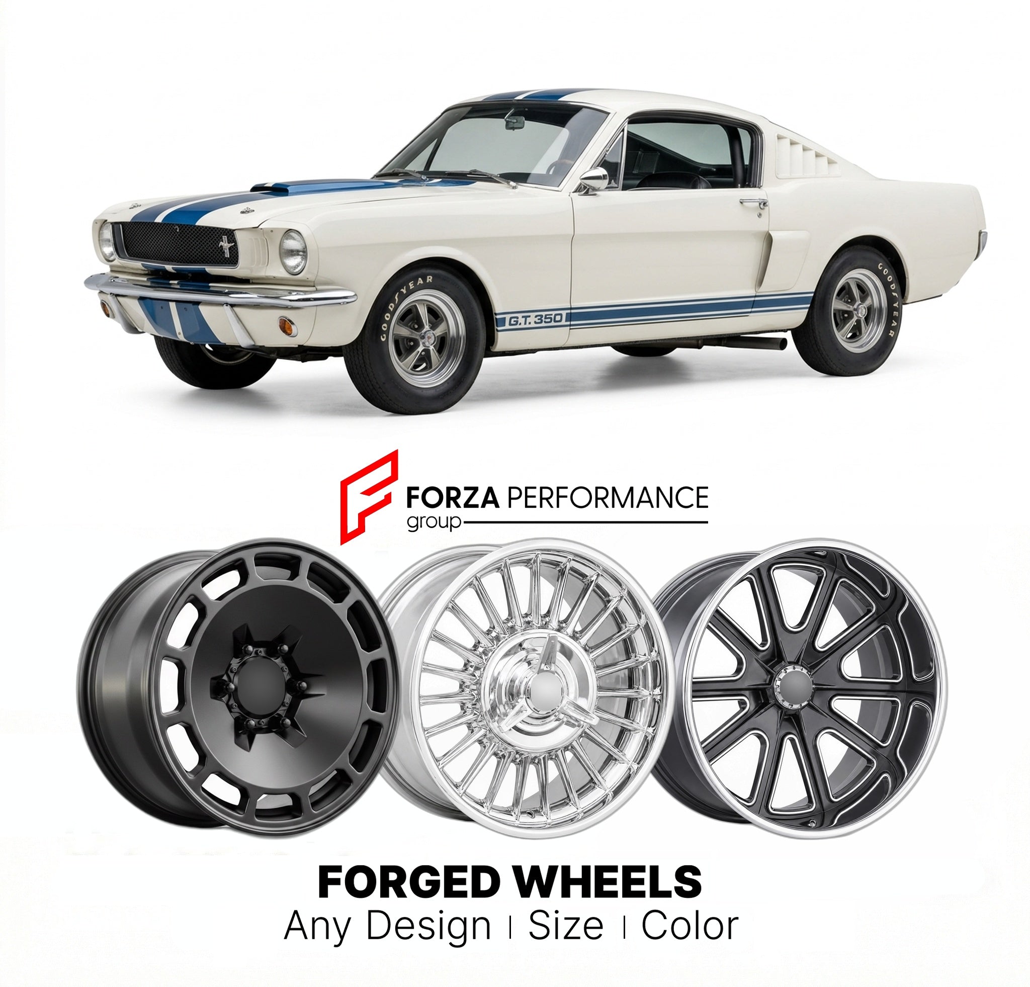 CUSTOM CLASSIC VINTAGE RESTOMOD RETRO OLD SCHOOL FORGED WHEELS RIMS for FORD SHELBY GT350 1965 - 1966