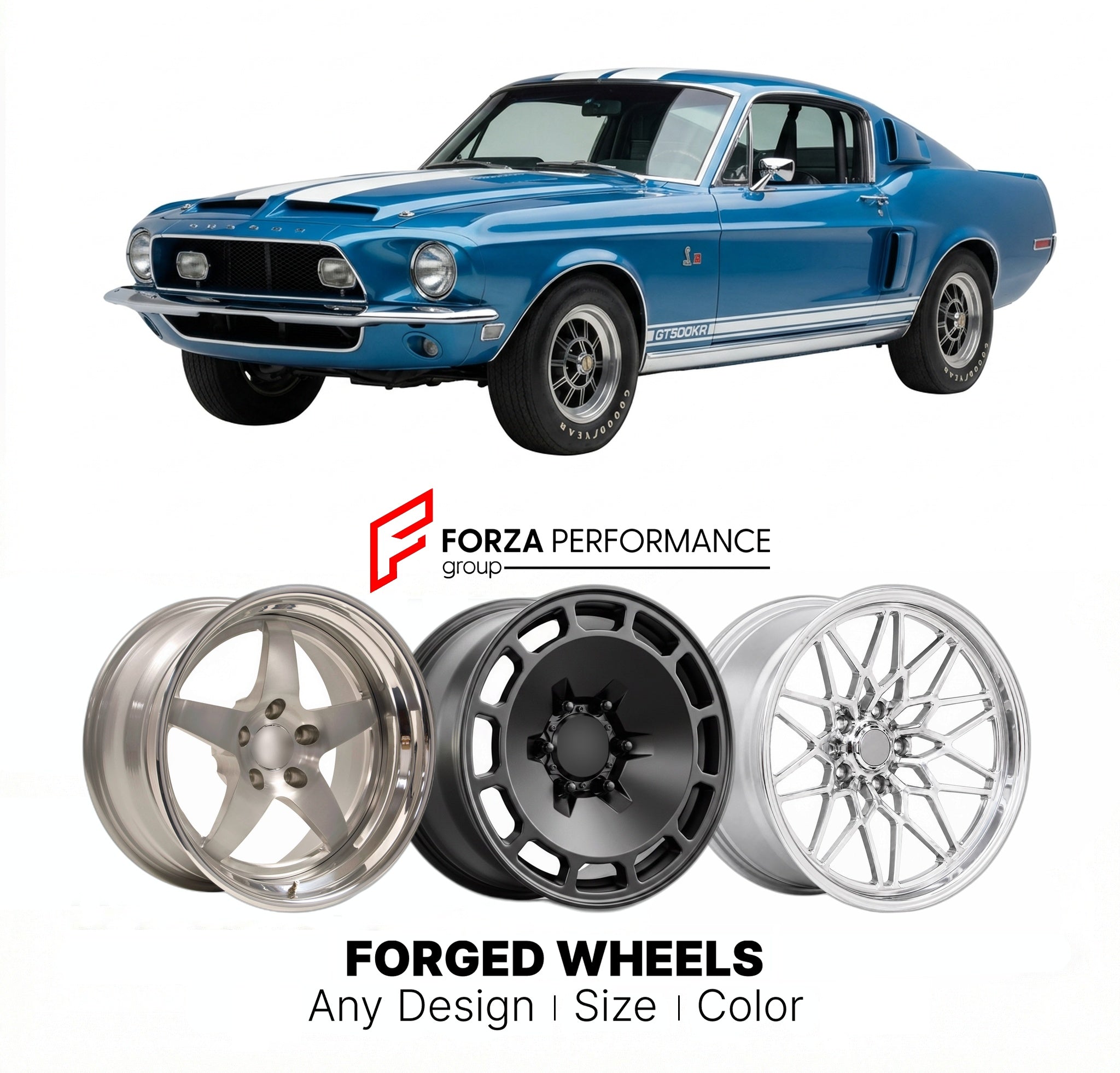 CUSTOM CLASSIC VINTAGE RESTOMOD RETRO OLD SCHOOL FORGED WHEELS RIMS for FORD SHELBY GT500KR 1968 - 1969