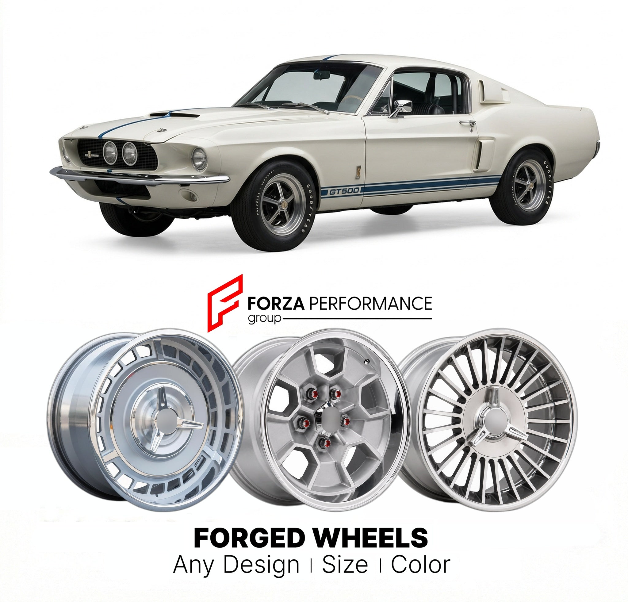 CUSTOM CLASSIC VINTAGE RESTOMOD RETRO OLD SCHOOL FORGED WHEELS RIMS for FORD SHELBY GT500 1967 - 1968