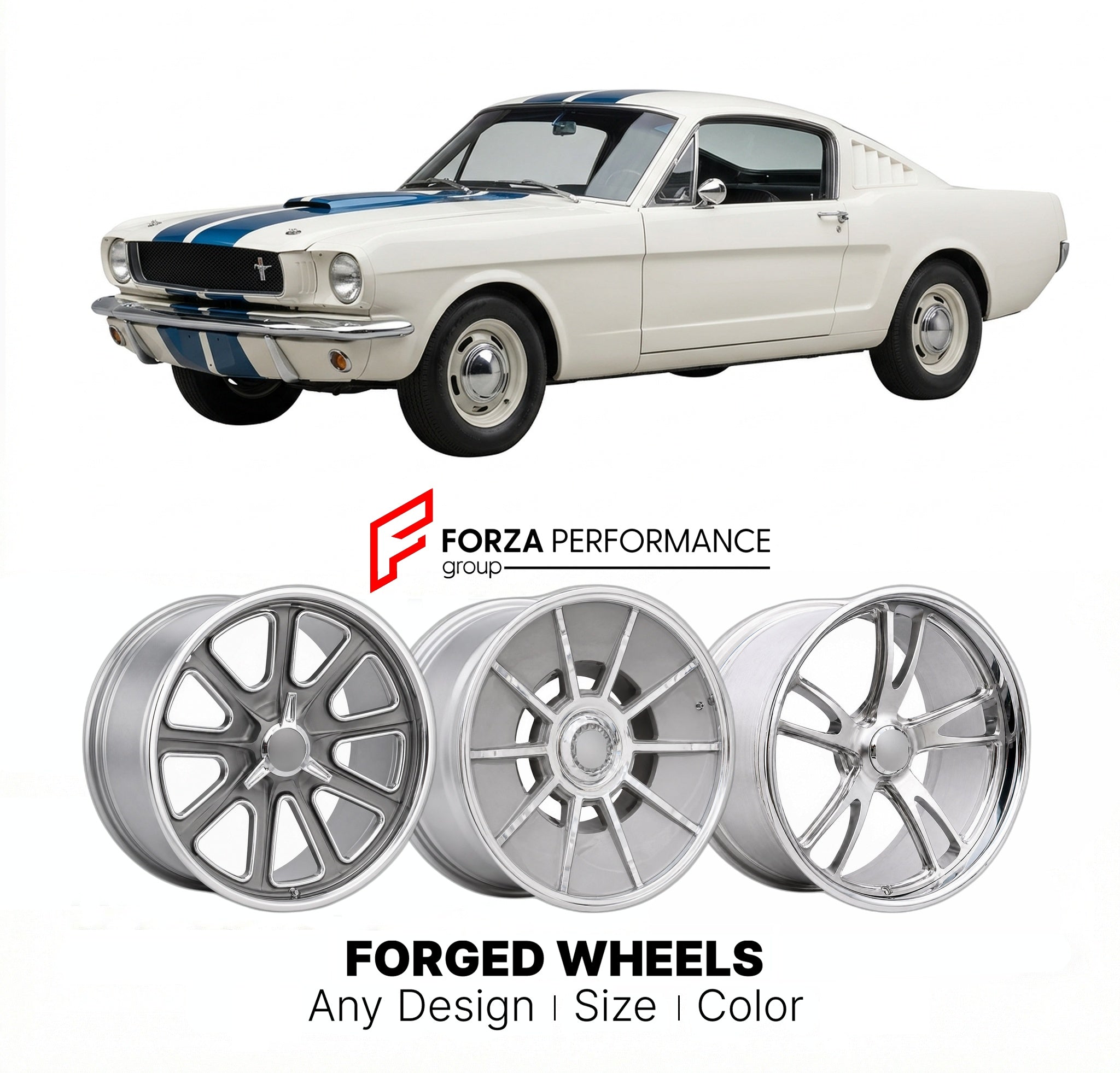 CUSTOM CLASSIC VINTAGE RESTOMOD RETRO OLD SCHOOL FORGED WHEELS RIMS for FORD SHELBY MUSTANG GT350 1965 - 1970