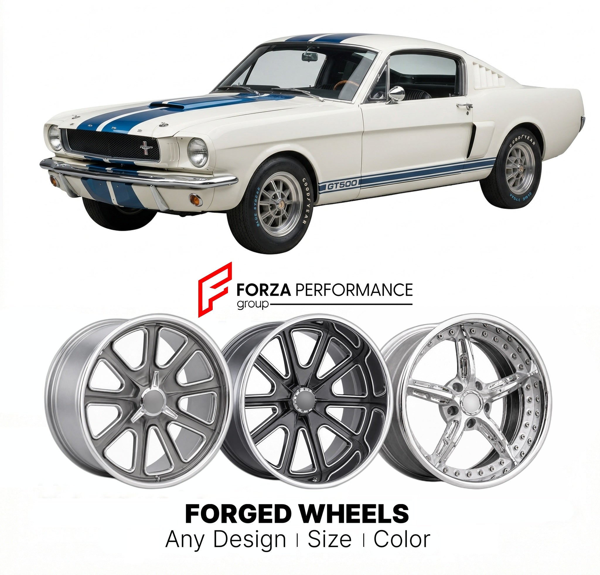 CUSTOM CLASSIC VINTAGE RESTOMOD RETRO OLD SCHOOL FORGED WHEELS RIMS for FORD SHELBY MUSTANG GT500 1965 - 1970