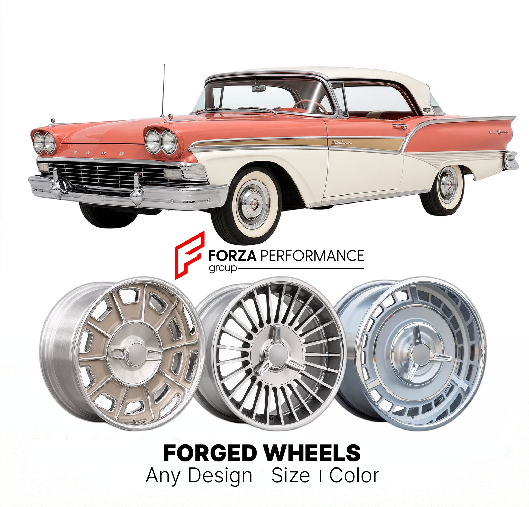 CUSTOM CLASSIC VINTAGE RESTOMOD RETRO OLD SCHOOL FORGED WHEELS RIMS for FORD SKYLINER 1958 - 1959