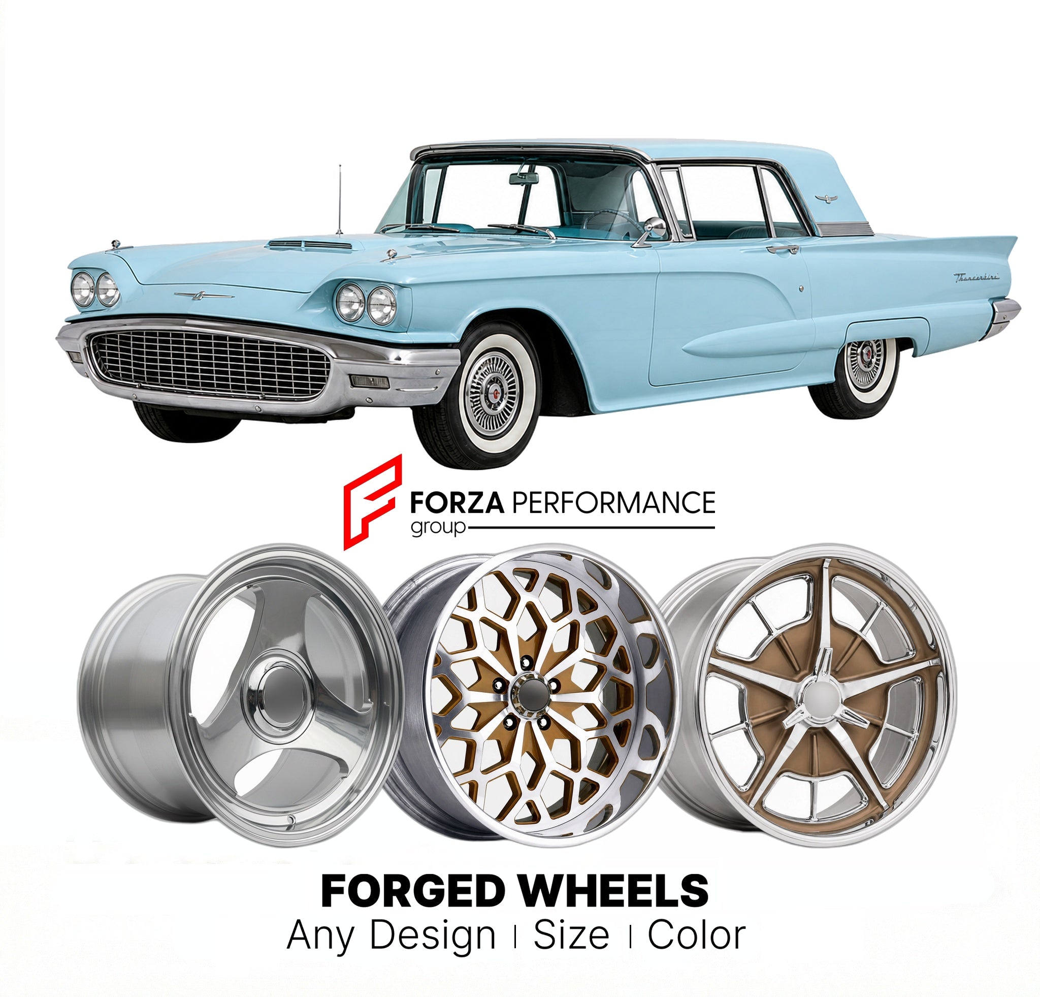 CUSTOM CLASSIC VINTAGE RESTOMOD RETRO OLD SCHOOL FORGED WHEELS RIMS for FORD THUNDERBIRD 1958 - 1960