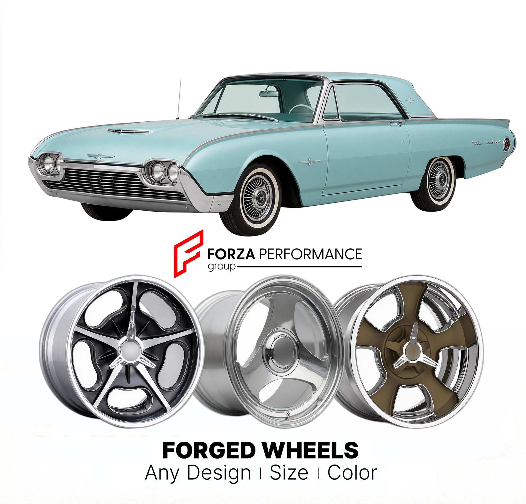 CUSTOM CLASSIC VINTAGE RESTOMOD RETRO OLD SCHOOL FORGED WHEELS RIMS for FORD THUNDERBIRD 1961 - 1963