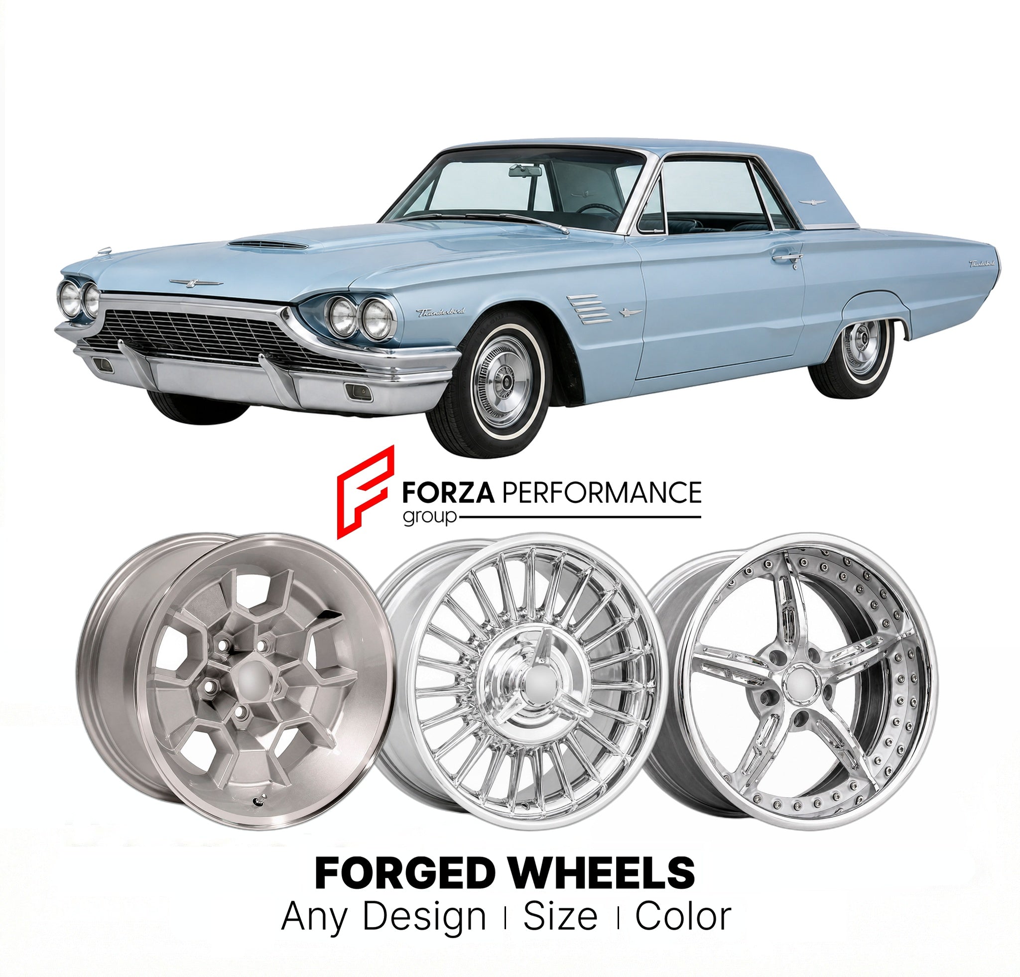 CUSTOM CLASSIC VINTAGE RESTOMOD RETRO OLD SCHOOL FORGED WHEELS RIMS for FORD THUNDERBIRD 1964 - 1966