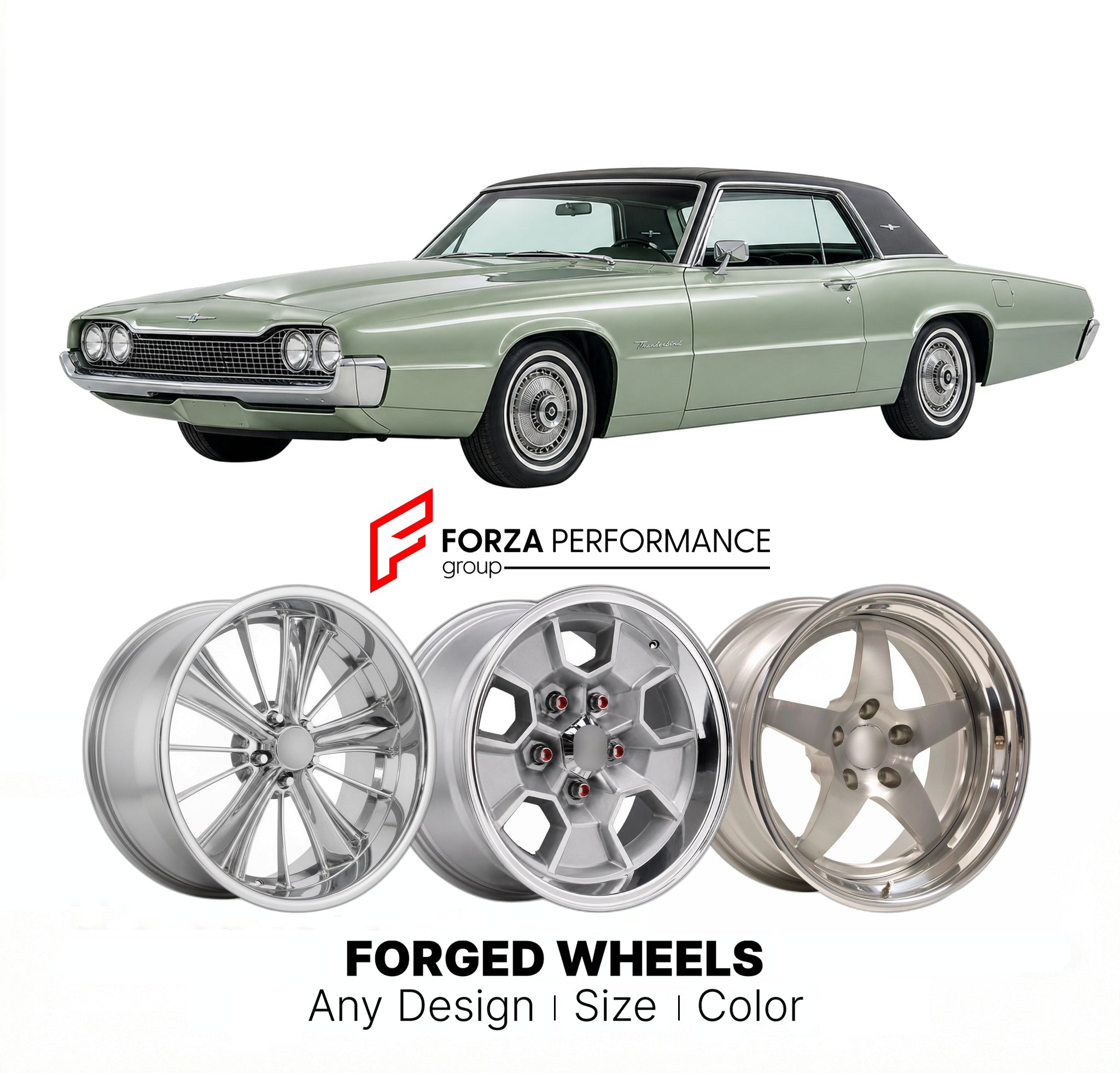 CUSTOM CLASSIC VINTAGE RESTOMOD RETRO OLD SCHOOL FORGED WHEELS RIMS for FORD THUNDERBIRD 1967 - 1969