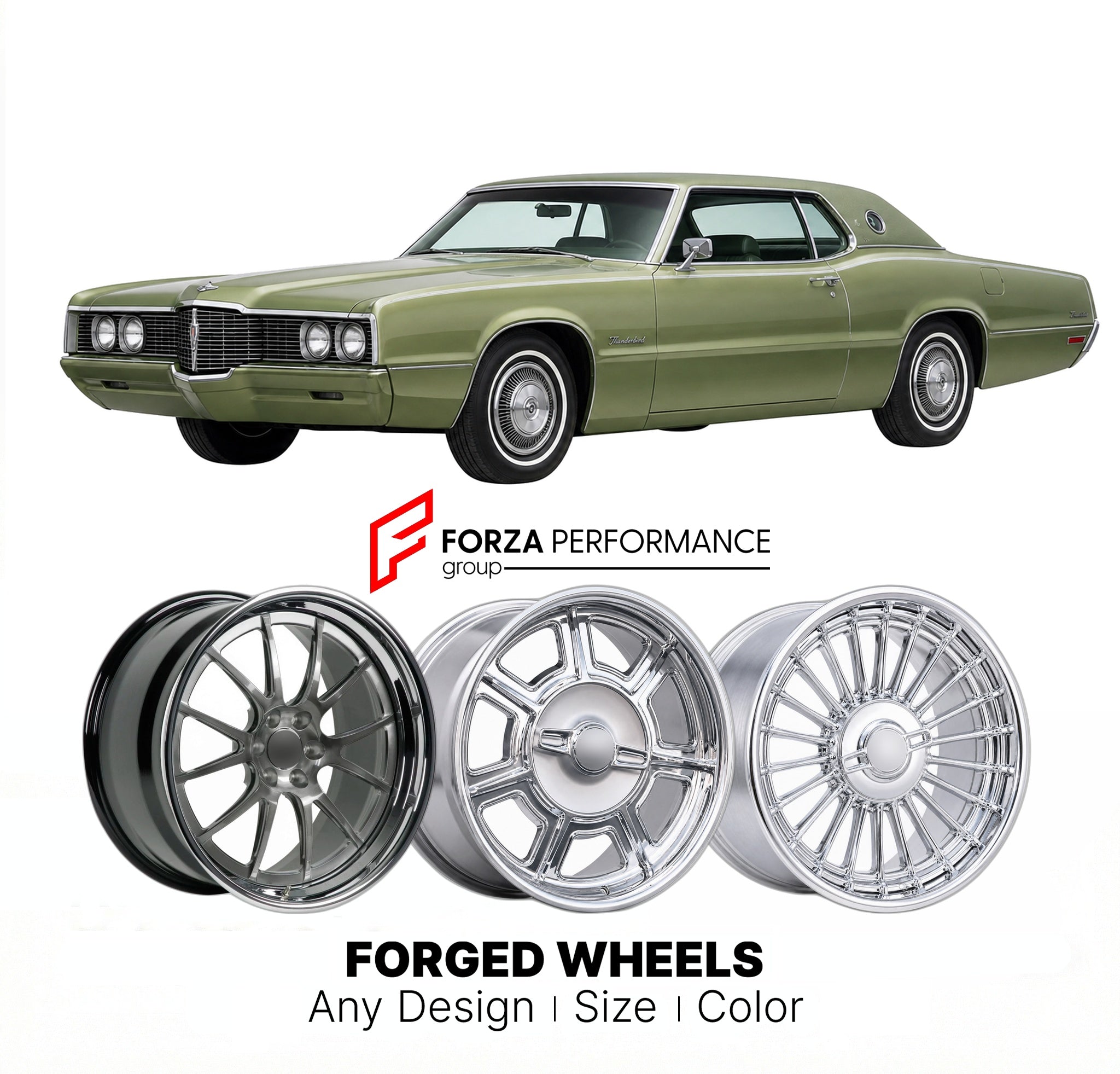 CUSTOM CLASSIC VINTAGE RESTOMOD RETRO OLD SCHOOL FORGED WHEELS RIMS for FORD THUNDERBIRD 1970 - 1971