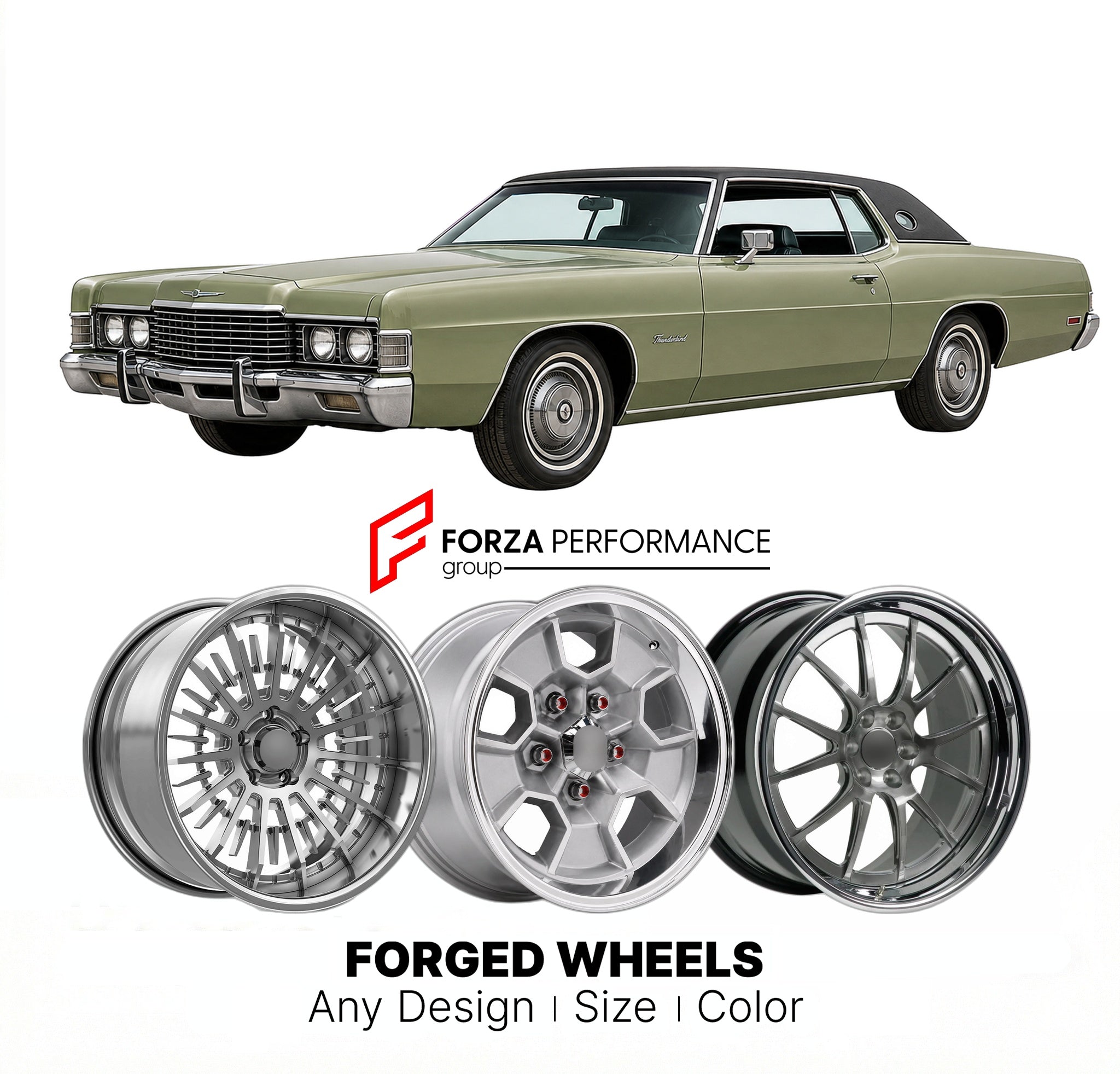 CUSTOM CLASSIC VINTAGE RESTOMOD RETRO OLD SCHOOL FORGED WHEELS RIMS for FORD THUNDERBIRD 1972 - 1976