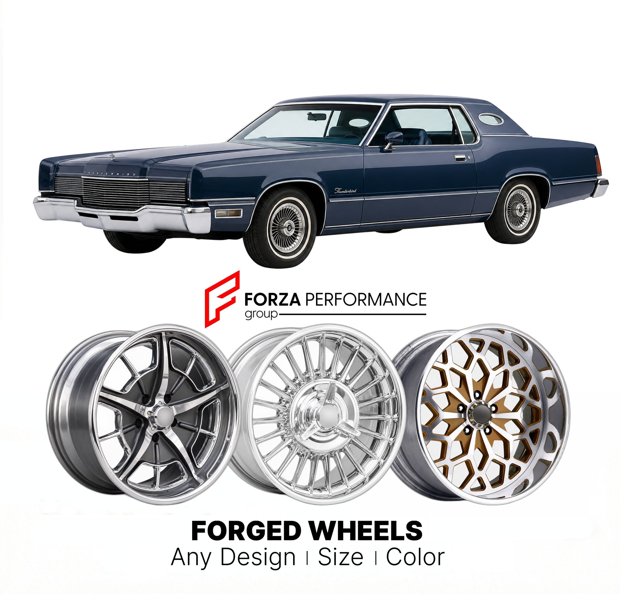 CUSTOM CLASSIC VINTAGE RESTOMOD RETRO OLD SCHOOL FORGED WHEELS RIMS for FORD THUNDERBIRD 1977 - 1979