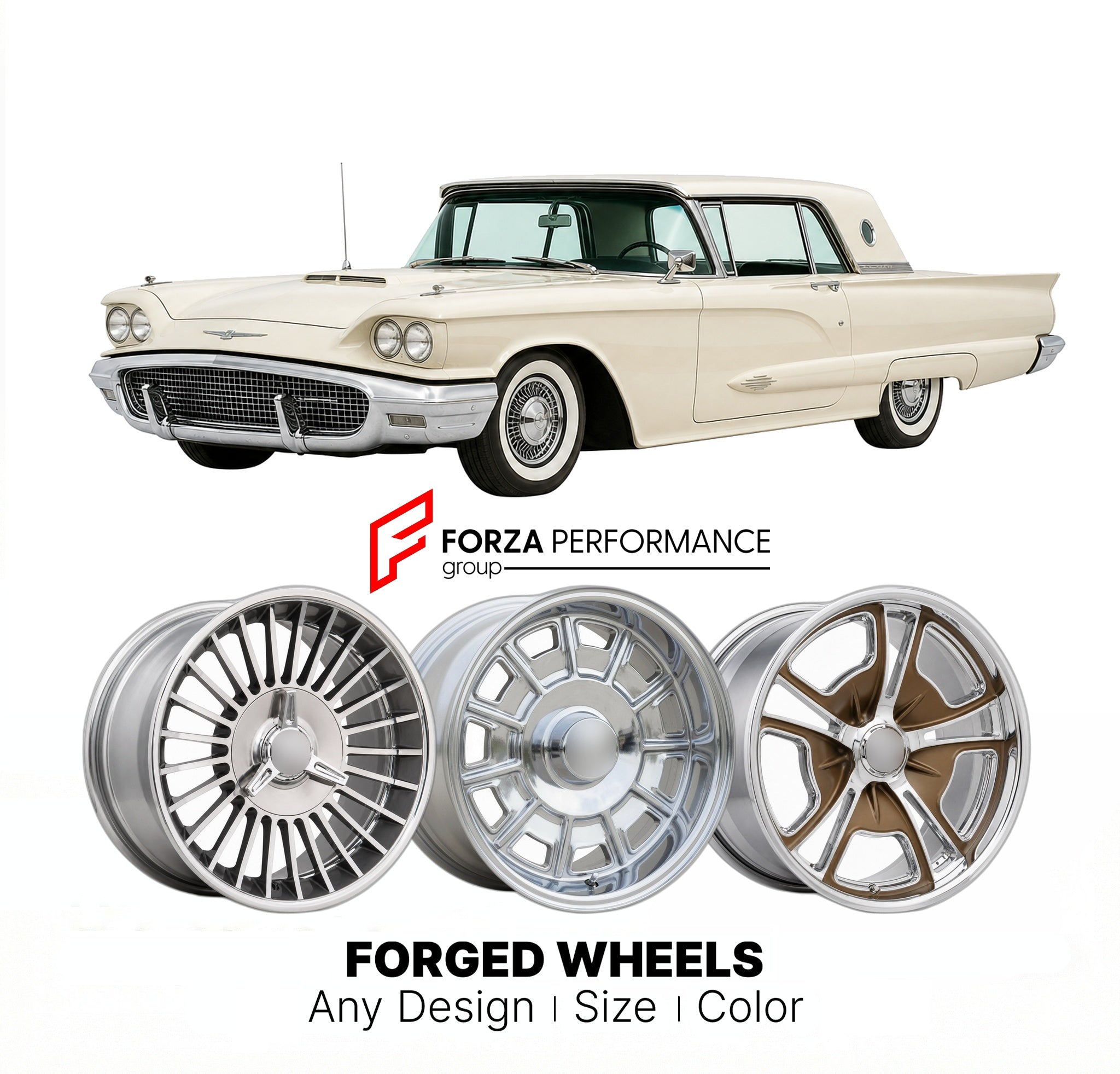 CUSTOM CLASSIC VINTAGE RESTOMOD RETRO OLD SCHOOL FORGED WHEELS RIMS for FORD THUNDERBIRD LANDAU 1958 - 1960