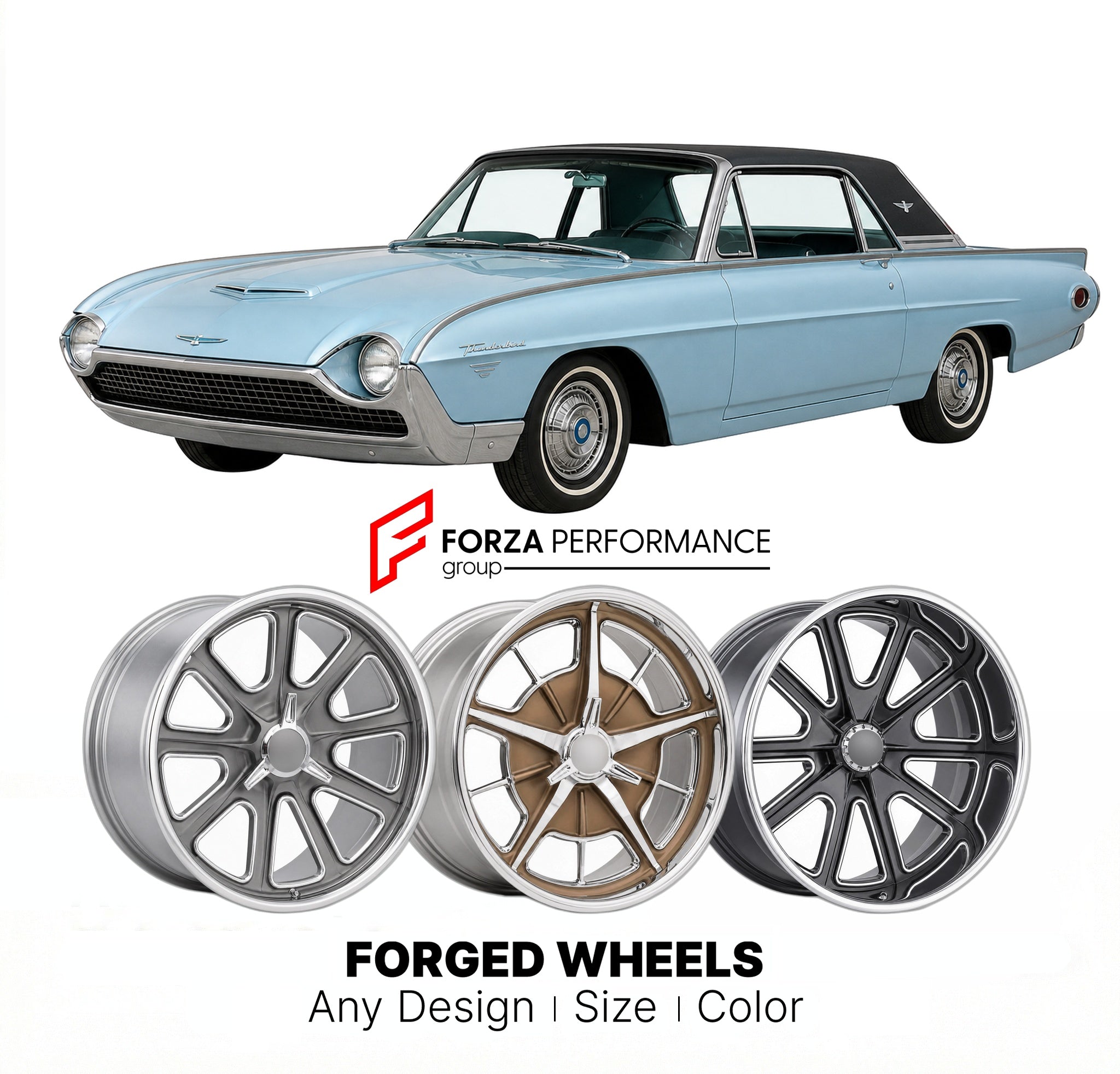 CUSTOM CLASSIC VINTAGE RESTOMOD RETRO OLD SCHOOL FORGED WHEELS RIMS for FORD THUNDERBIRD LANDAU 1961 - 1963