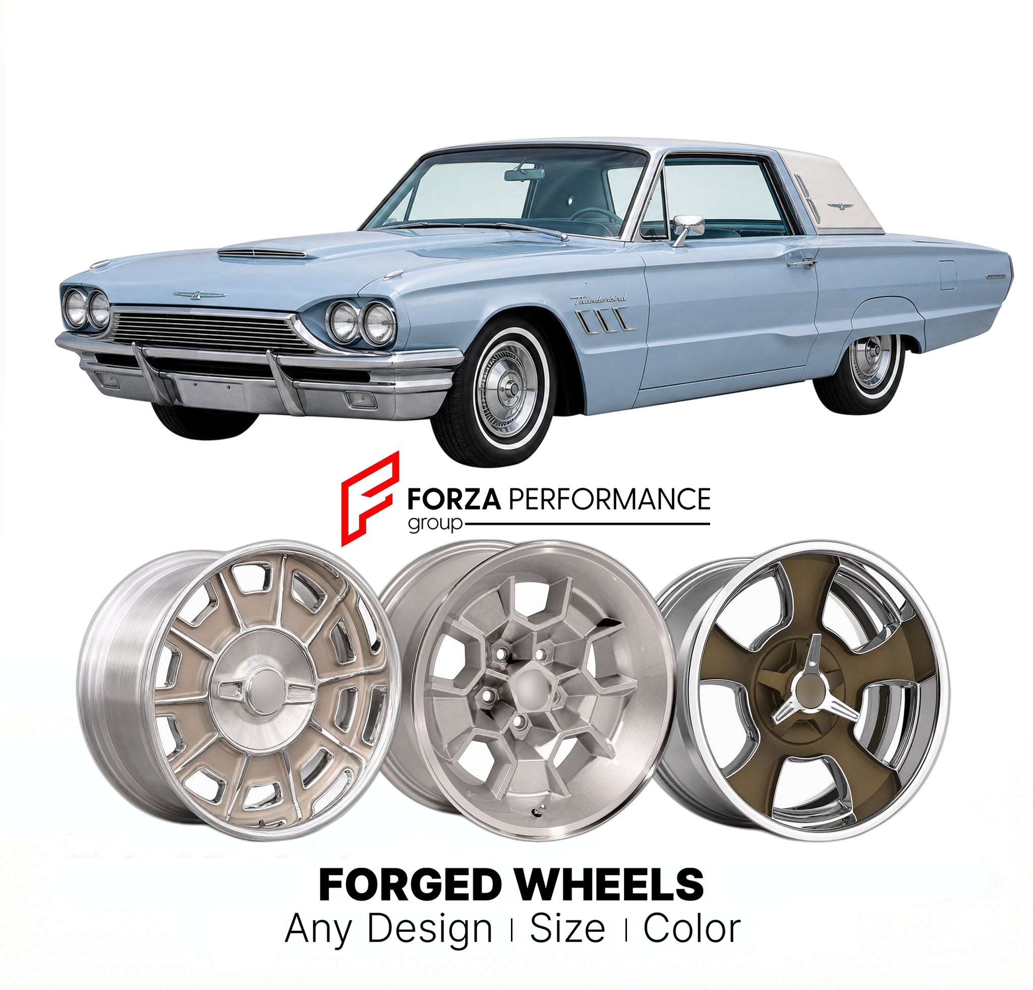 CUSTOM CLASSIC VINTAGE RESTOMOD RETRO OLD SCHOOL FORGED WHEELS RIMS for FORD THUNDERBIRD LANDAU 1964 - 1966