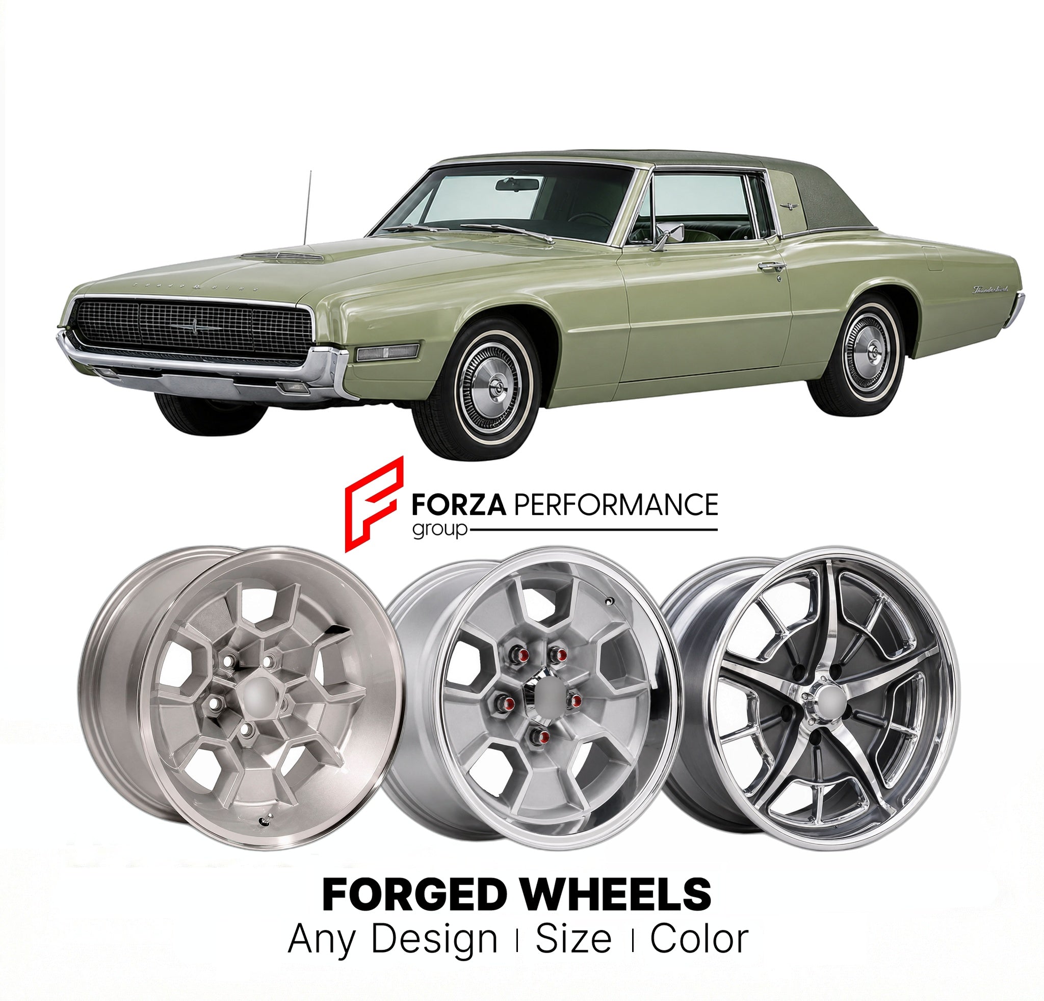 CUSTOM CLASSIC VINTAGE RESTOMOD RETRO OLD SCHOOL FORGED WHEELS RIMS for FORD THUNDERBIRD LANDAU 1967 - 1969
