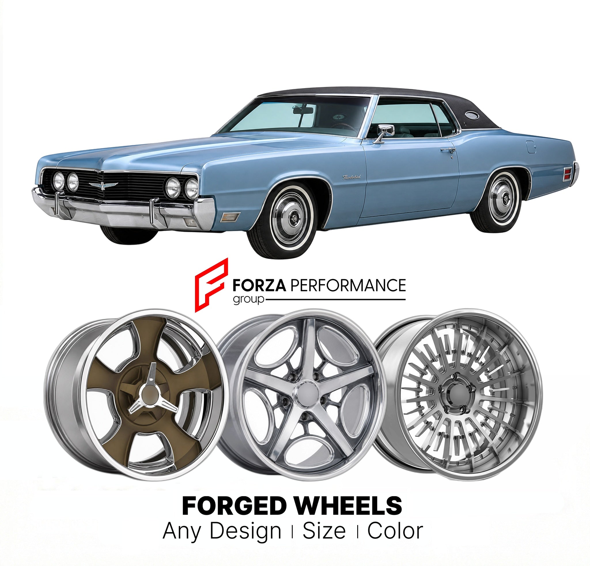 CUSTOM CLASSIC VINTAGE RESTOMOD RETRO OLD SCHOOL FORGED WHEELS RIMS for FORD THUNDERBIRD LANDAU 1970 - 1971