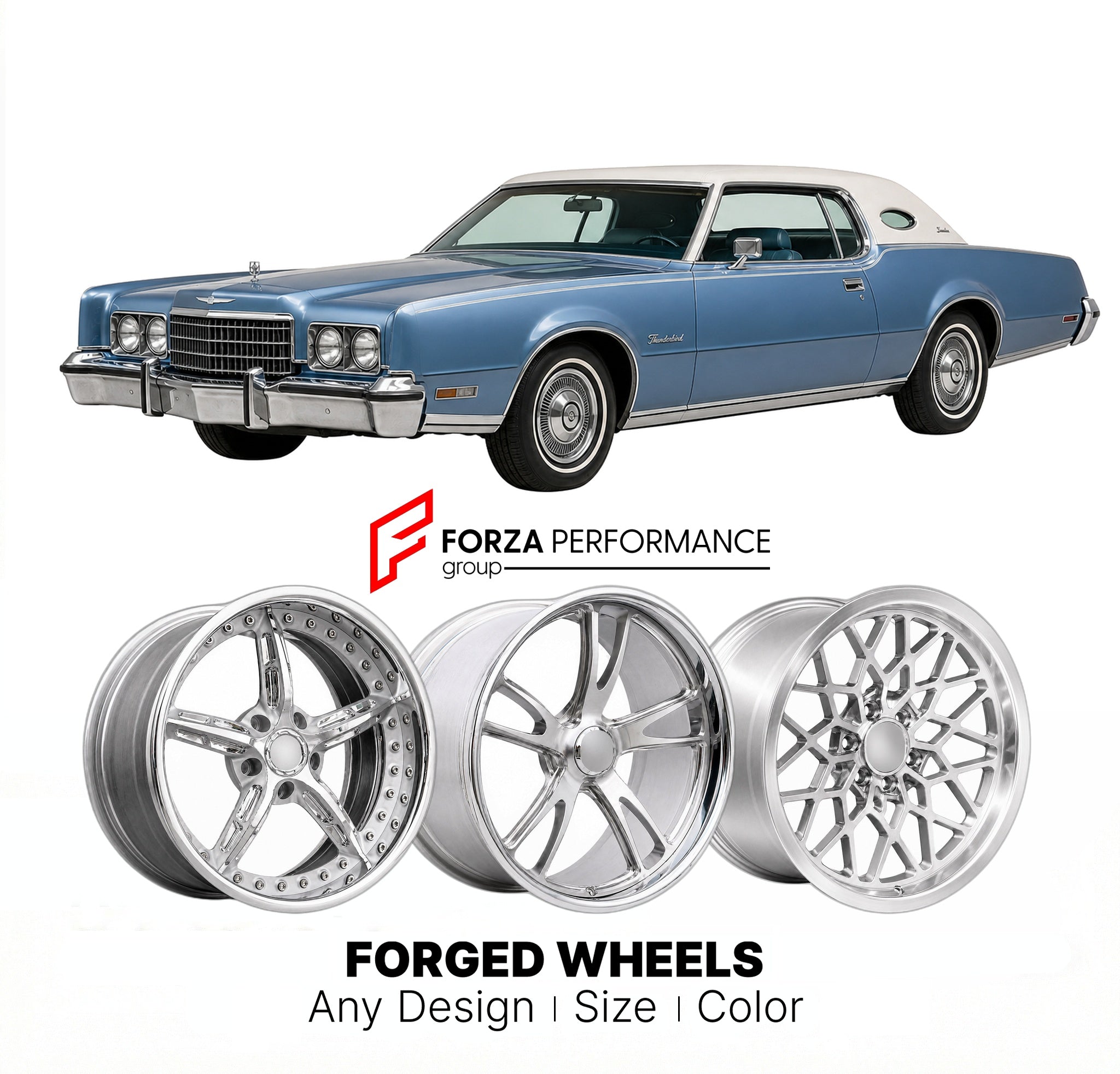 CUSTOM CLASSIC VINTAGE RESTOMOD RETRO OLD SCHOOL FORGED WHEELS RIMS for FORD THUNDERBIRD LANDAU 1972 - 1976