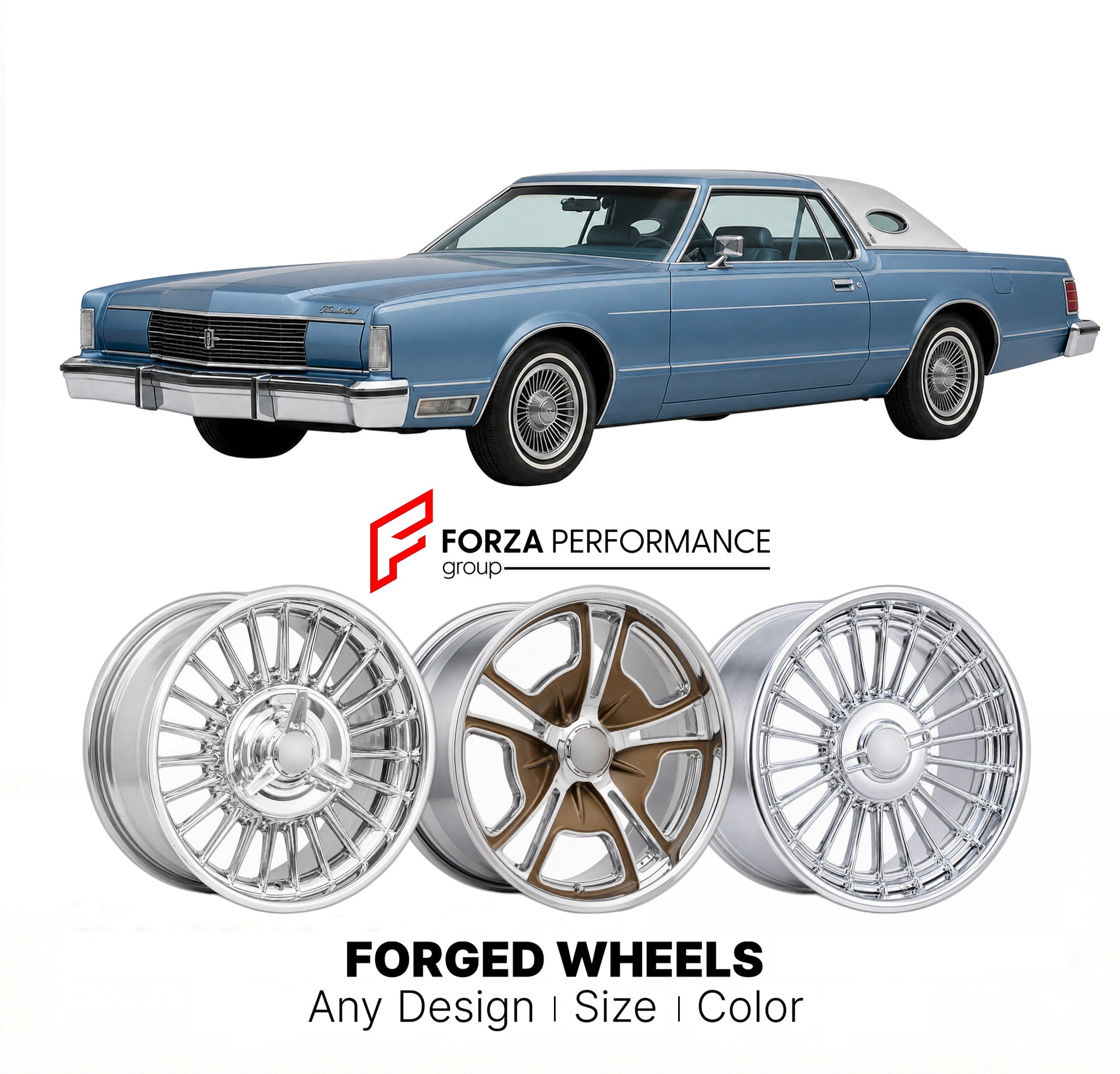 CUSTOM CLASSIC VINTAGE RESTOMOD RETRO OLD SCHOOL FORGED WHEELS RIMS for FORD THUNDERBIRD LANDAU 1977 - 1979