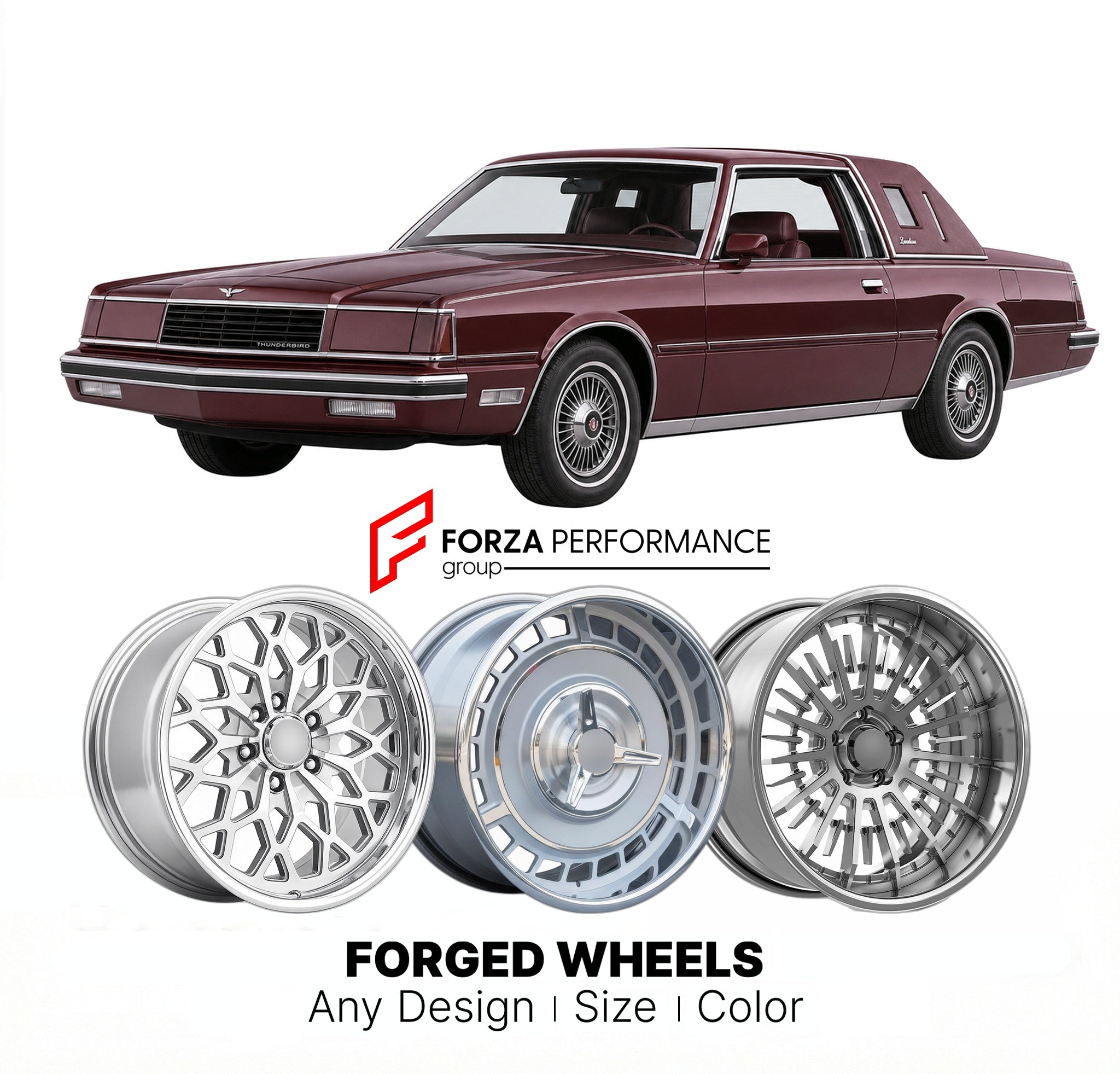 CUSTOM CLASSIC VINTAGE RESTOMOD RETRO OLD SCHOOL FORGED WHEELS RIMS for FORD THUNDERBIRD LANDAU 1980 - 1982