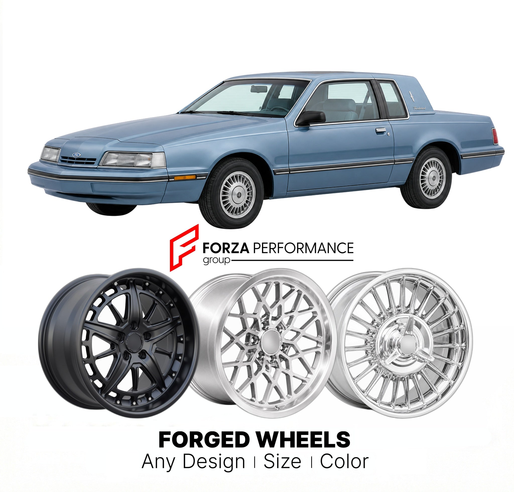 CUSTOM CLASSIC VINTAGE RESTOMOD RETRO OLD SCHOOL FORGED WHEELS RIMS for FORD THUNDERBIRD LANDAU 1983 - 1988