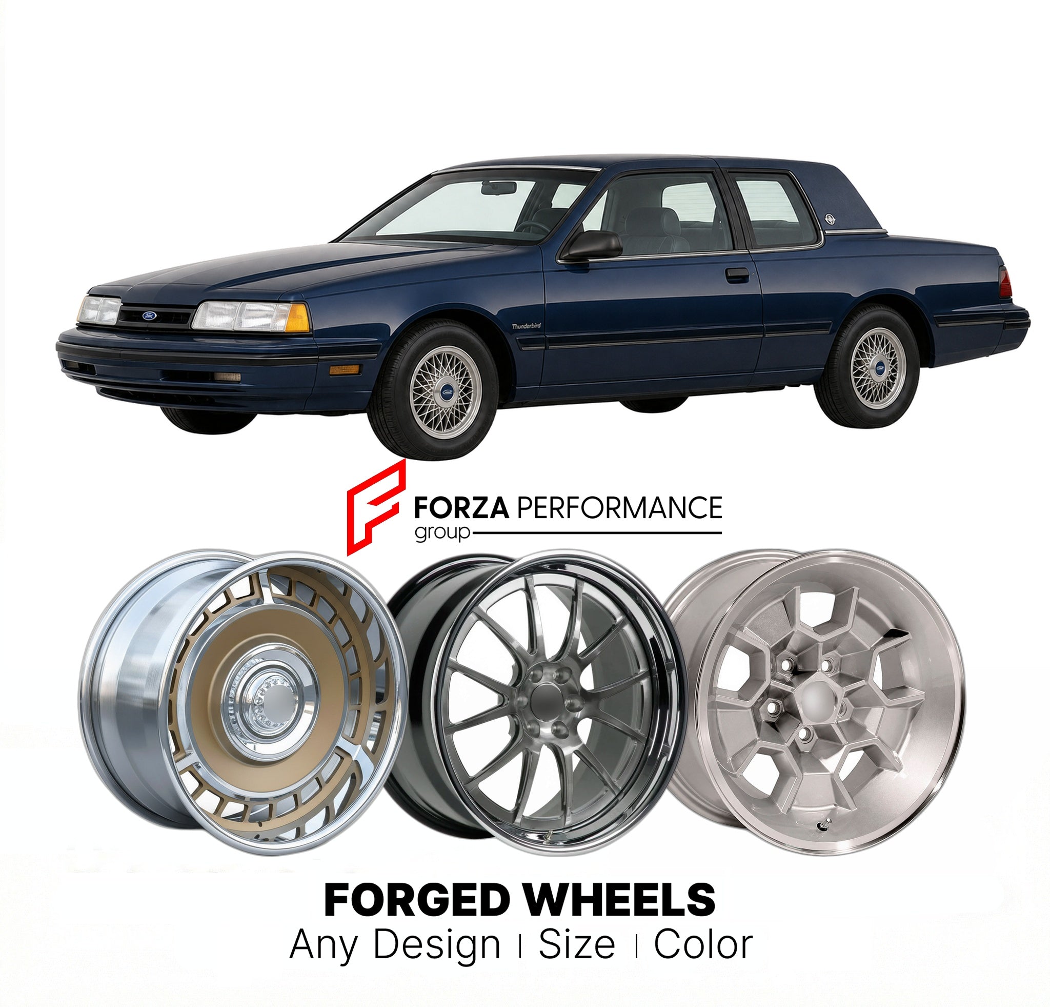 CUSTOM CLASSIC VINTAGE RESTOMOD RETRO OLD SCHOOL FORGED WHEELS RIMS for FORD THUNDERBIRD LANDAU 1989 - 1990