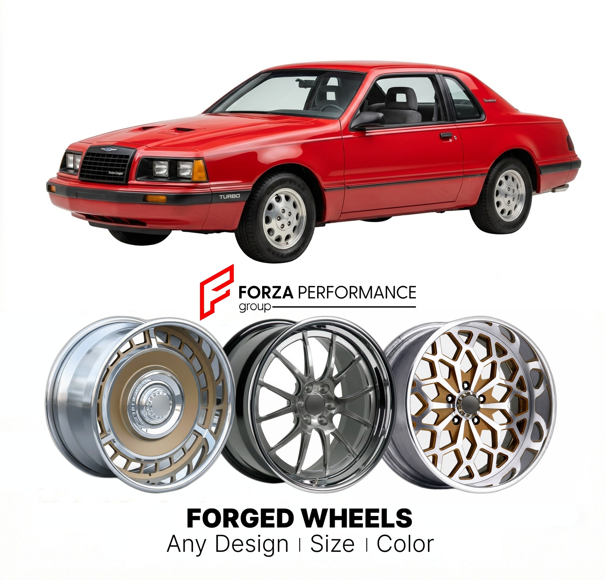 CUSTOM CLASSIC VINTAGE RESTOMOD RETRO OLD SCHOOL FORGED WHEELS RIMS for FORD THUNDERBIRD TURBO COUPE 1983 - 1988