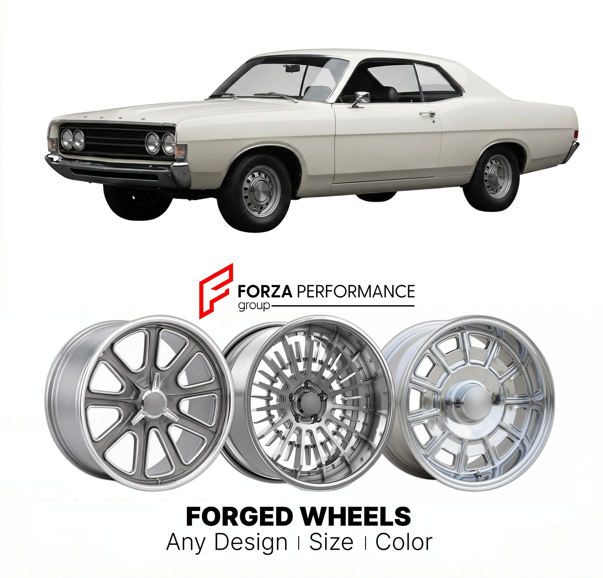 CUSTOM CLASSIC VINTAGE RESTOMOD RETRO OLD SCHOOL FORGED WHEELS RIMS for FORD TORINO 1968 - 1969