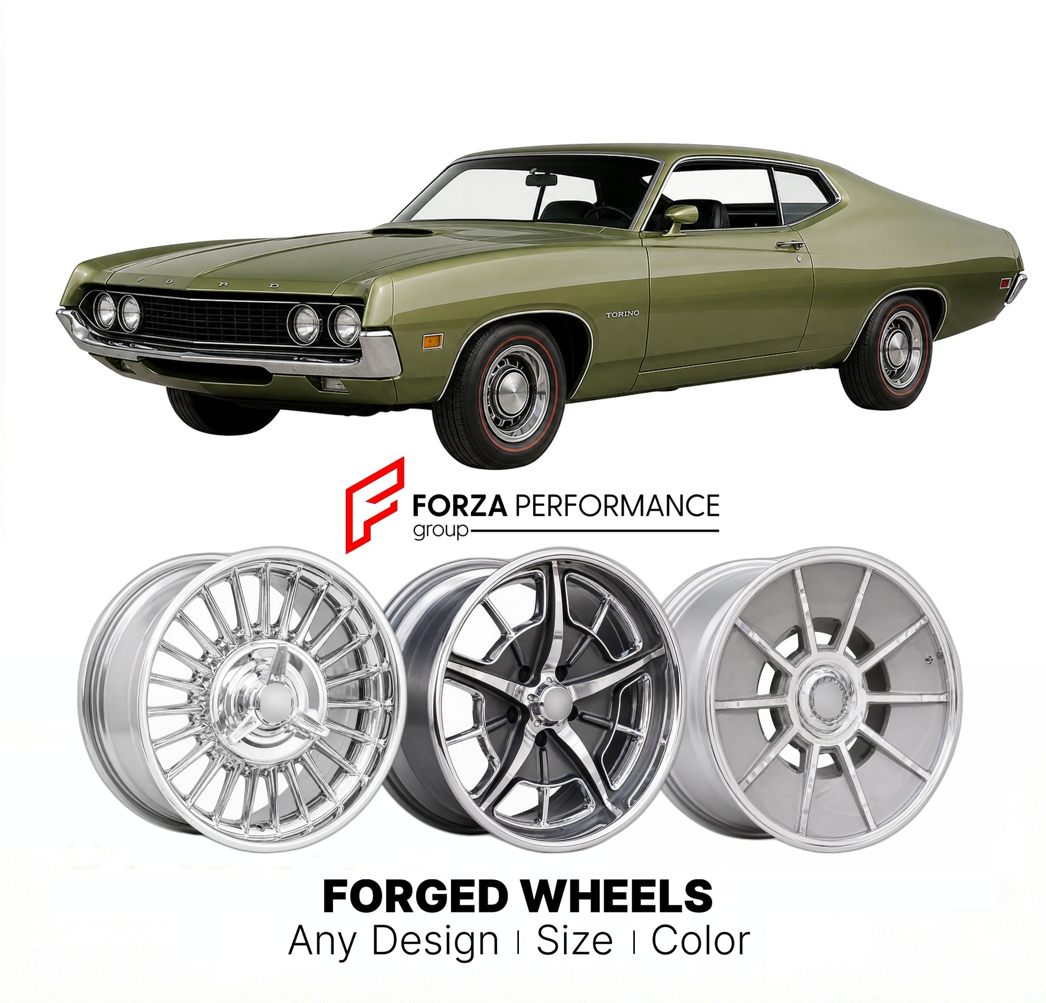 CUSTOM CLASSIC VINTAGE RESTOMOD RETRO OLD SCHOOL FORGED WHEELS RIMS for FORD TORINO 1970 - 1971