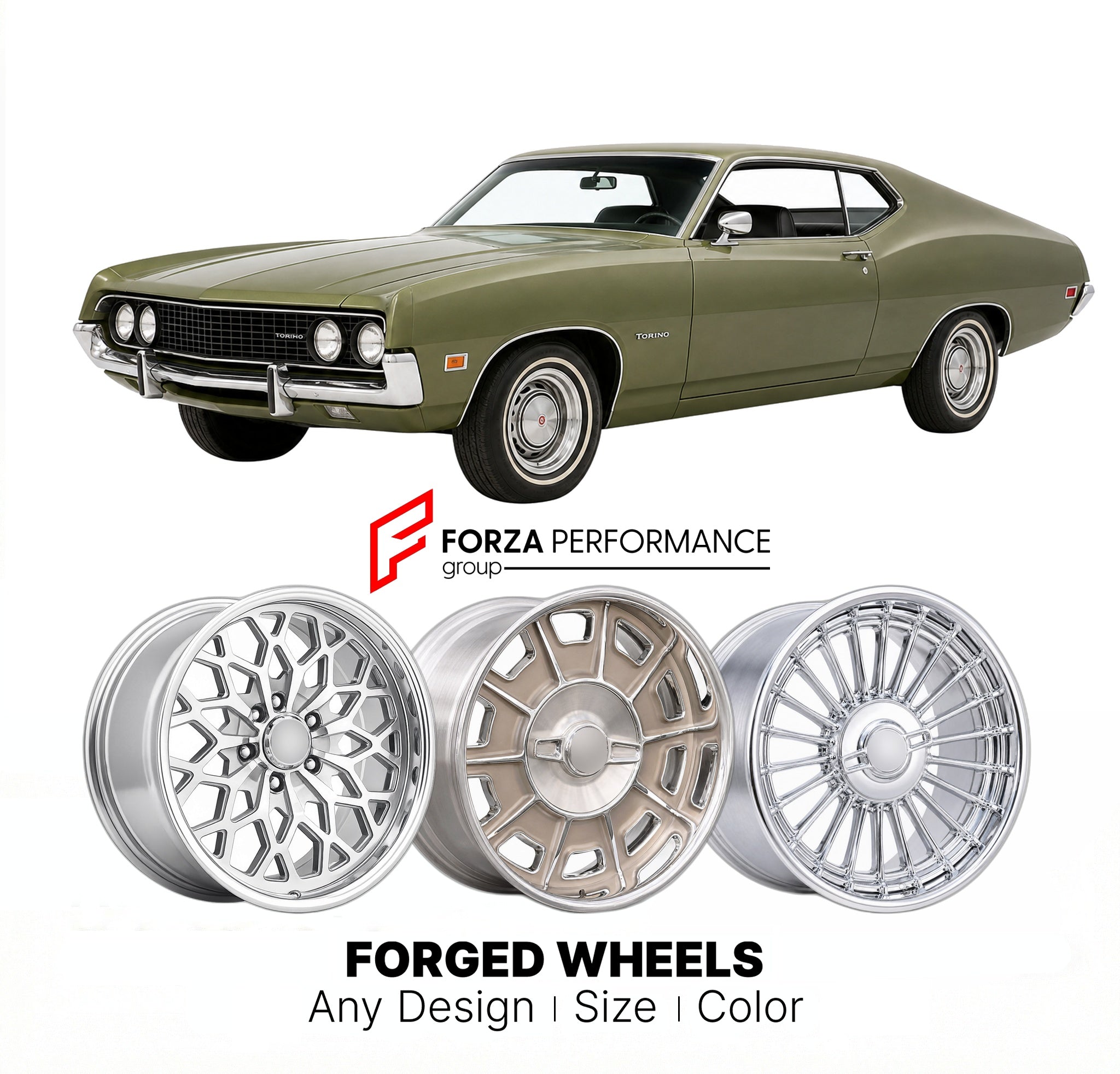 CUSTOM CLASSIC VINTAGE RESTOMOD RETRO OLD SCHOOL FORGED WHEELS RIMS for FORD TORINO 1972 - 1976