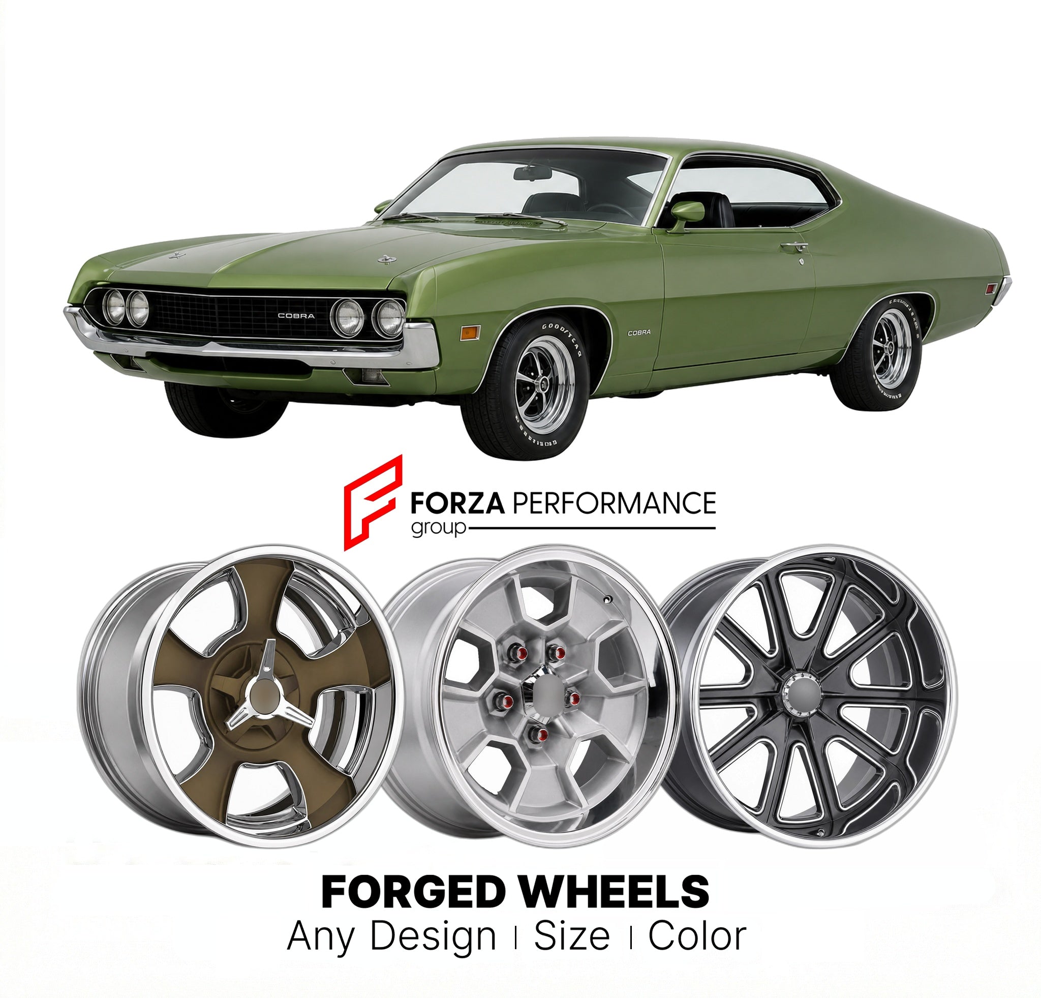 CUSTOM CLASSIC VINTAGE RESTOMOD RETRO OLD SCHOOL FORGED WHEELS RIMS for FORD TORINO COBRA 1970 - 1971