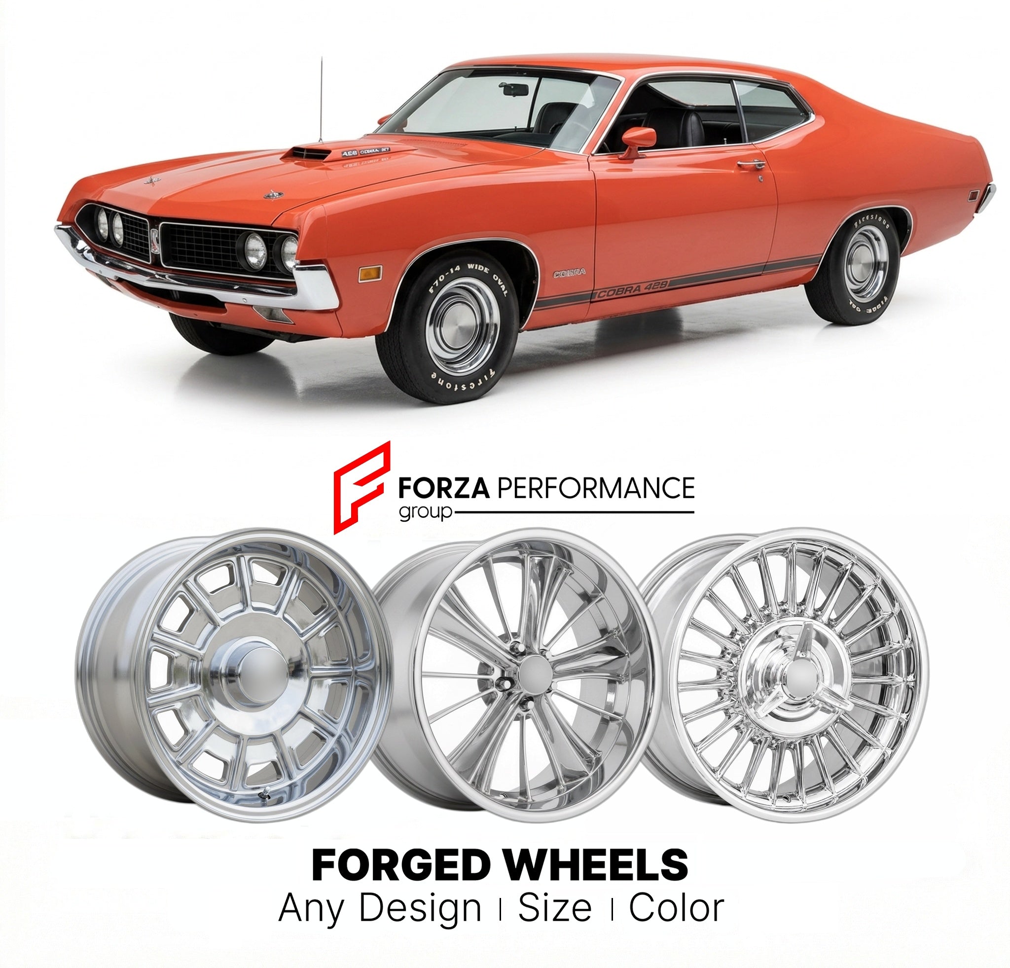 CUSTOM CLASSIC VINTAGE RESTOMOD RETRO OLD SCHOOL FORGED WHEELS RIMS for FORD TORINO COBRA 429 1970 - 1971