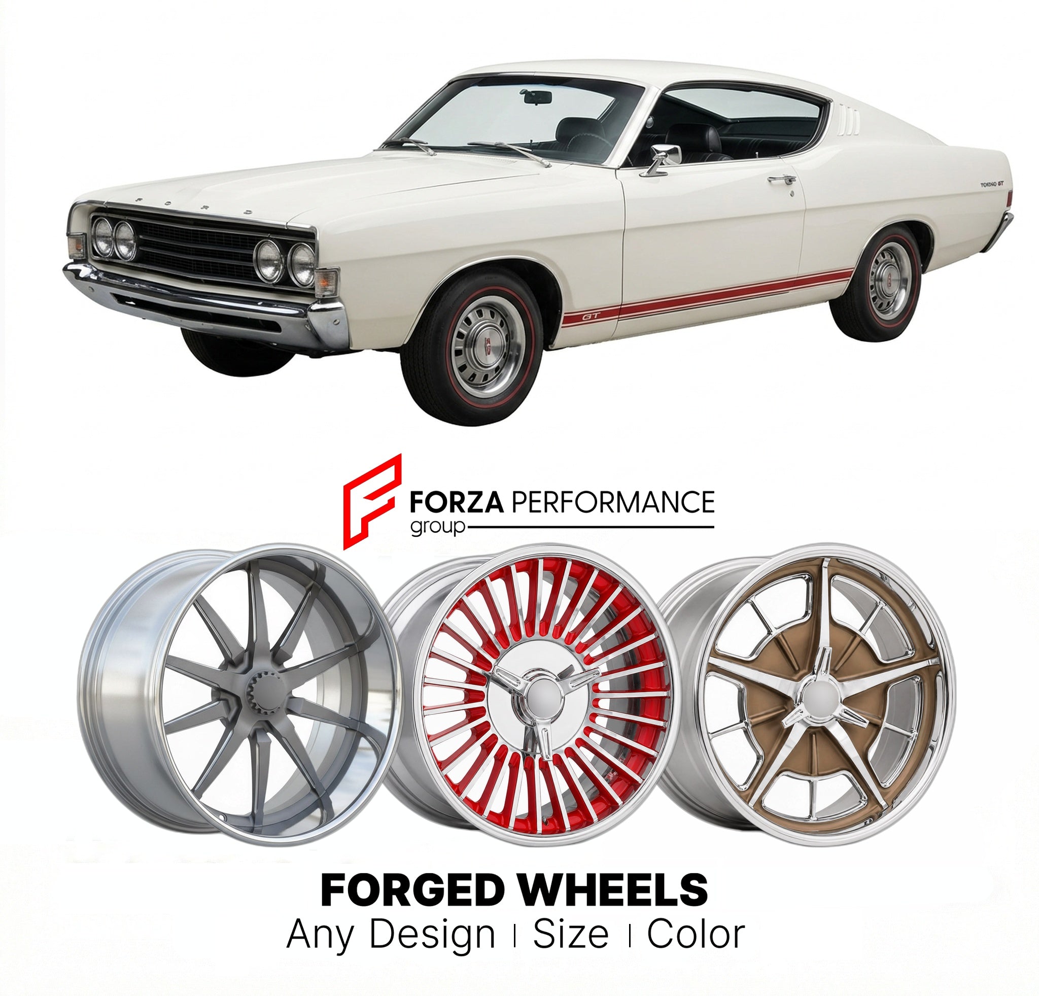 CUSTOM CLASSIC VINTAGE RESTOMOD RETRO OLD SCHOOL FORGED WHEELS RIMS for FORD TORINO GT 1968 - 1969