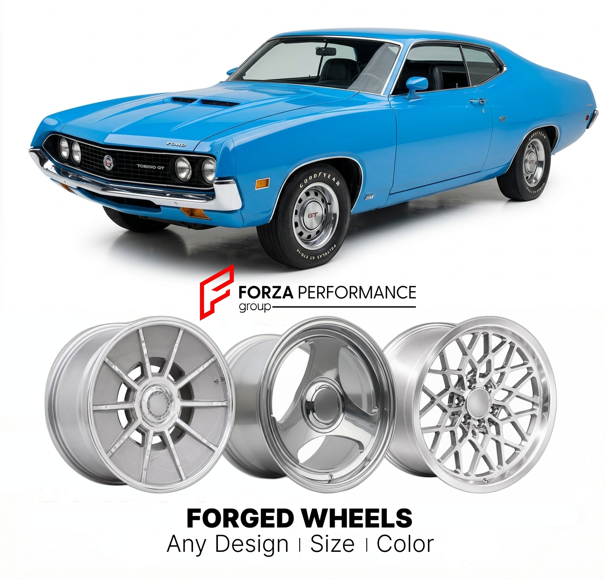 CUSTOM CLASSIC VINTAGE RESTOMOD RETRO OLD SCHOOL FORGED WHEELS RIMS for FORD TORINO GT 1970 - 1971