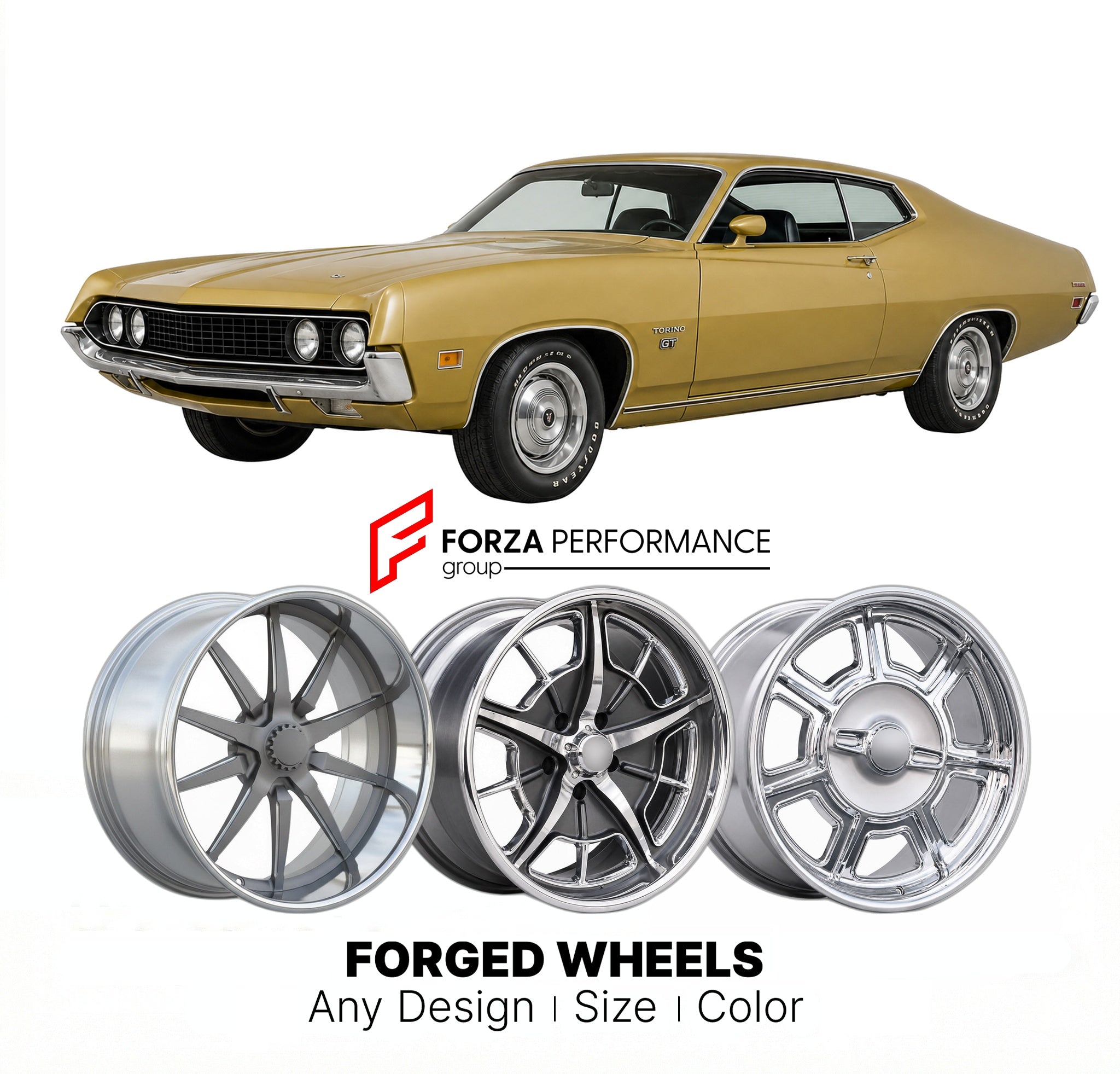 CUSTOM CLASSIC VINTAGE RESTOMOD RETRO OLD SCHOOL FORGED WHEELS RIMS for FORD TORINO GT 1972 - 1976