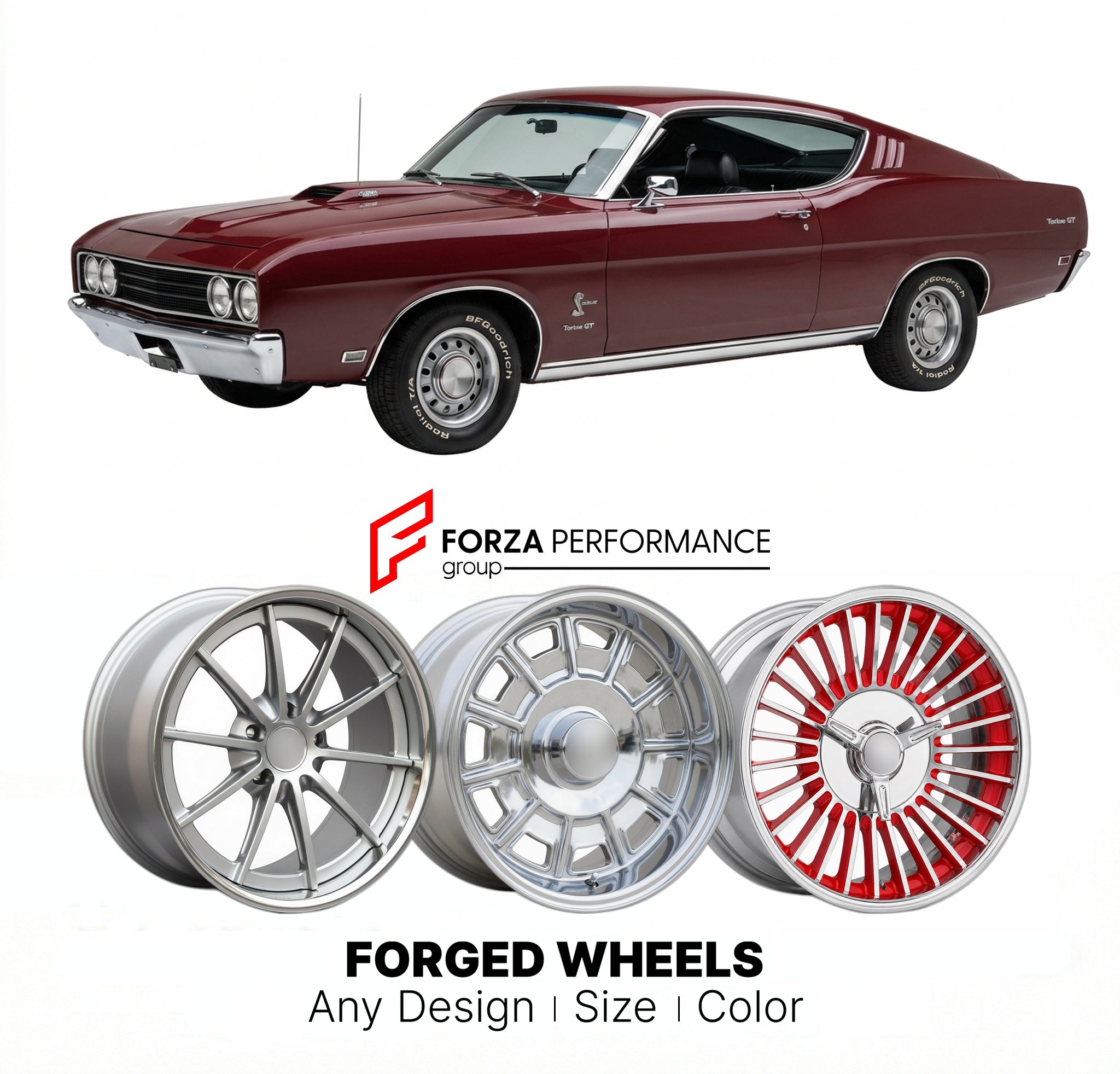 CUSTOM CLASSIC VINTAGE RESTOMOD RETRO OLD SCHOOL FORGED WHEELS RIMS for FORD TORINO GT COBRA 428 TALLADEGA 1968 - 1969