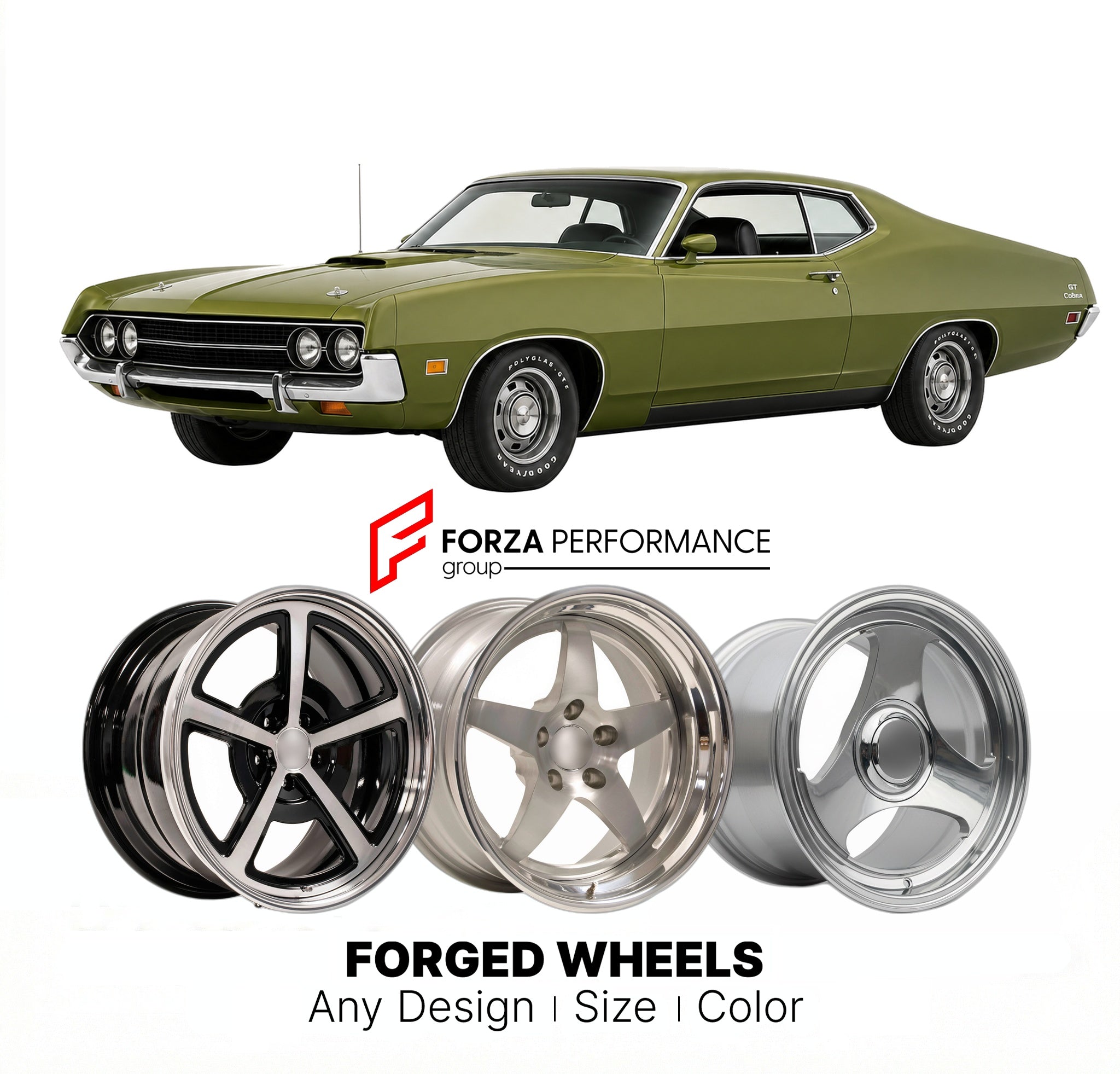 CUSTOM CLASSIC VINTAGE RESTOMOD RETRO OLD SCHOOL FORGED WHEELS RIMS for FORD TORINO GT COBRA 428 TALLADEGA 1970 - 1971