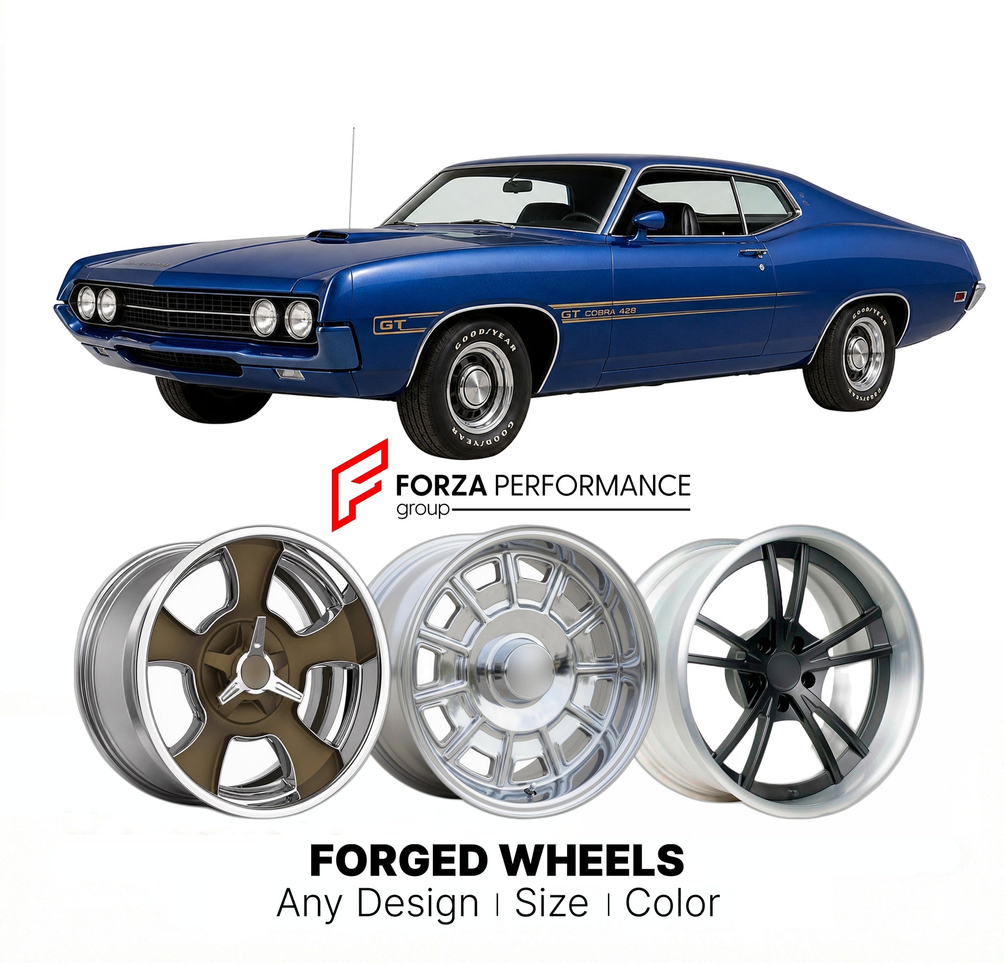 CUSTOM CLASSIC VINTAGE RESTOMOD RETRO OLD SCHOOL FORGED WHEELS RIMS for FORD TORINO GT COBRA 428 TALLADEGA 1972 - 1974