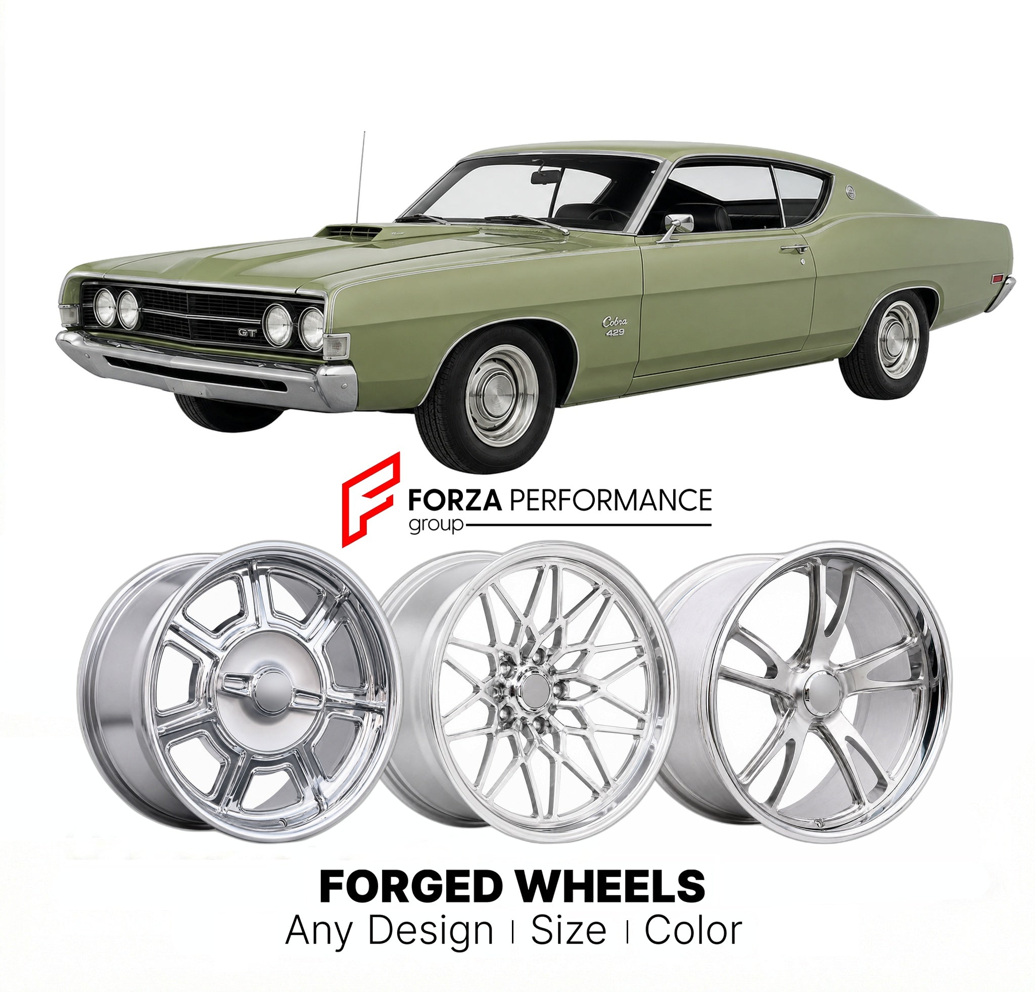 CUSTOM CLASSIC VINTAGE RESTOMOD RETRO OLD SCHOOL FORGED WHEELS RIMS for FORD TORINO GT COBRA 429 1969 - 1969