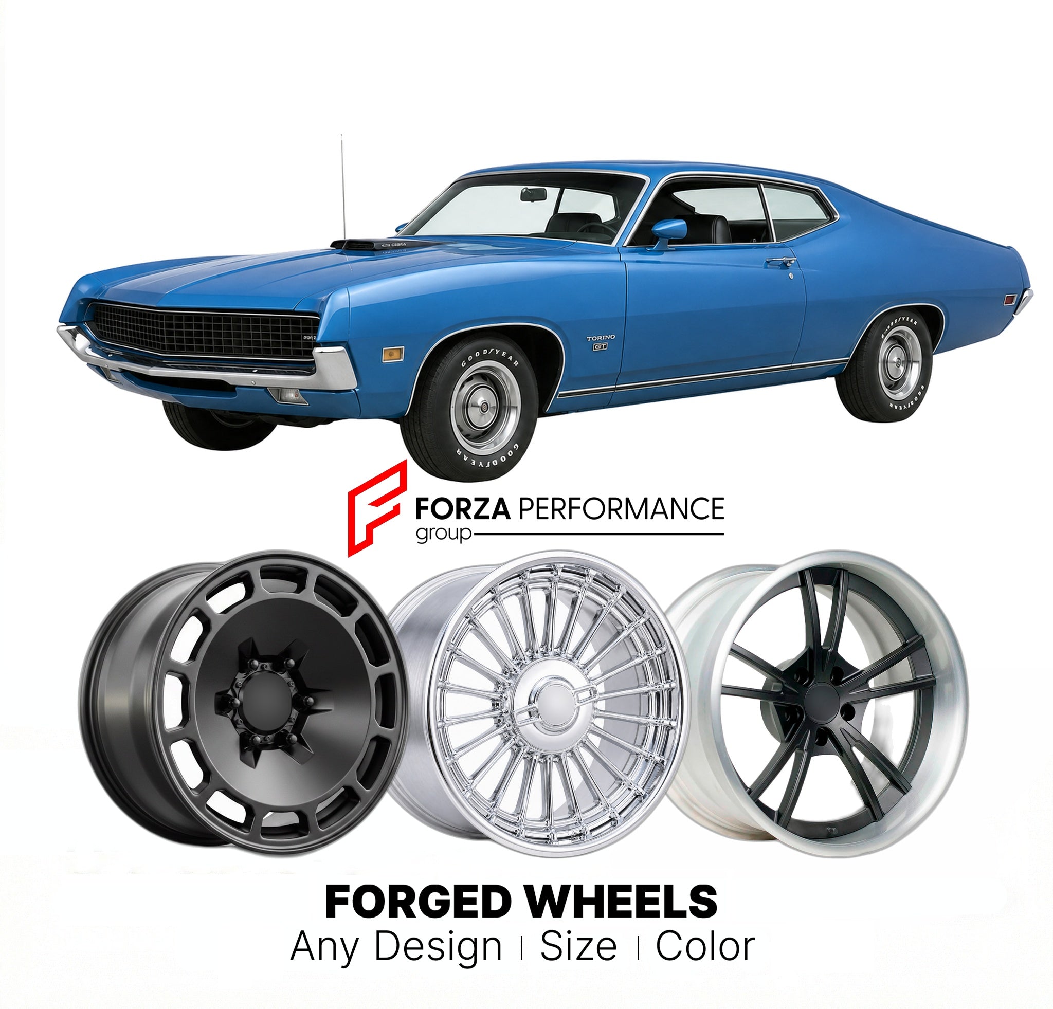 CUSTOM CLASSIC VINTAGE RESTOMOD RETRO OLD SCHOOL FORGED WHEELS RIMS for FORD TORINO GT COBRA 429 1970 - 1971