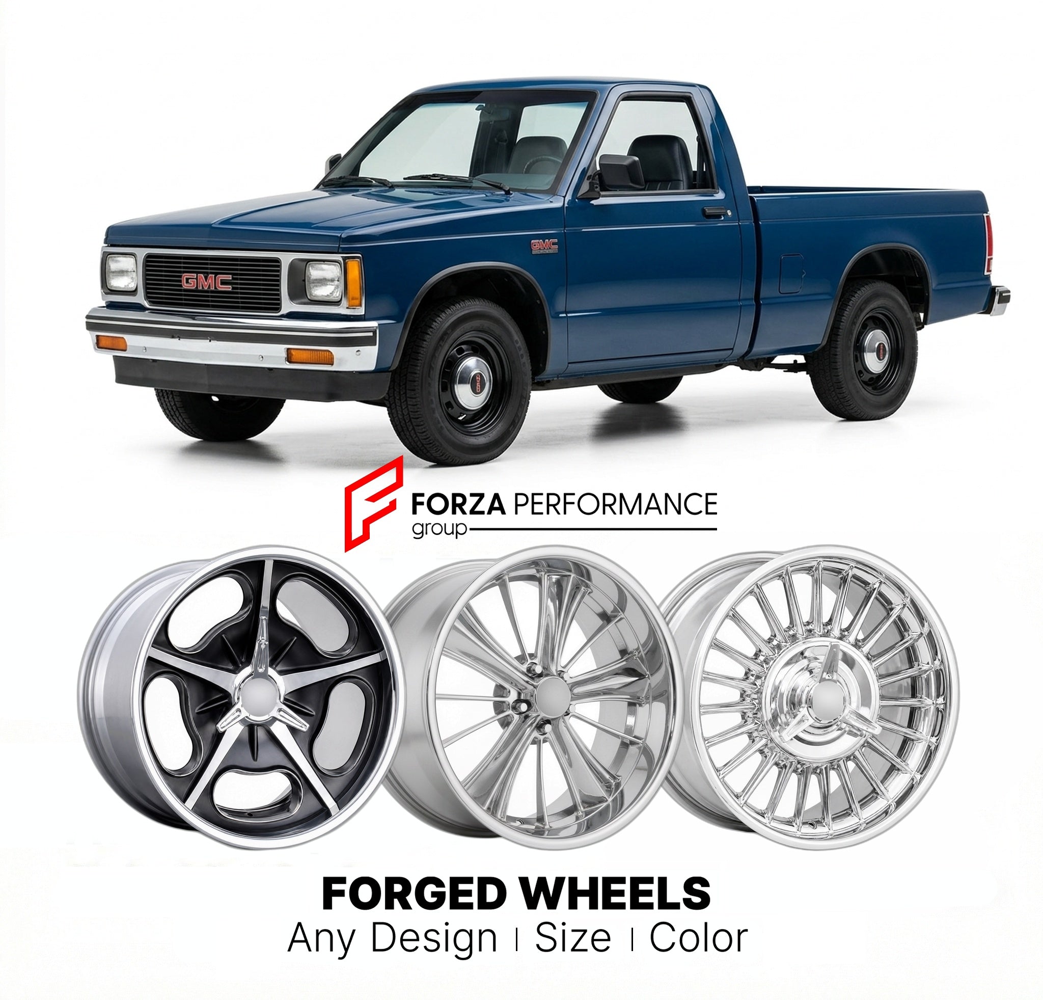 CUSTOM CLASSIC VINTAGE RESTOMOD RETRO OLD SCHOOL FORGED WHEELS RIMS for GMC S-10 1982 - 1990