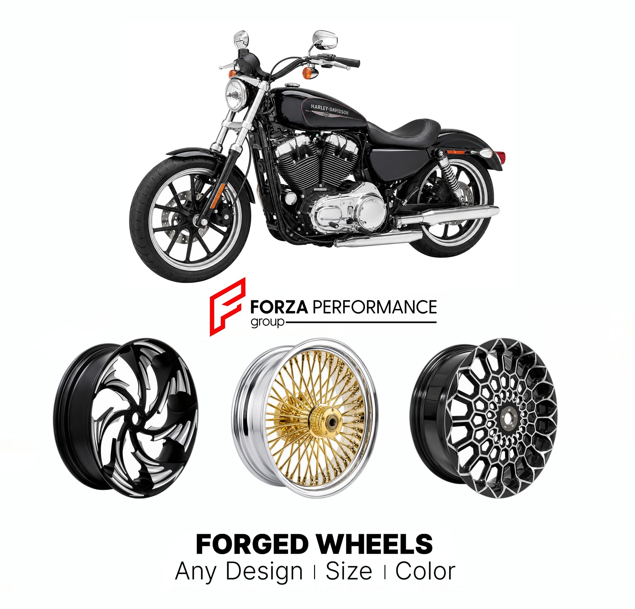 CUSTOM FORGED MOTORCYCLE WHEELS RIMS for HARLEY DAVIDSON XL883L SPORTSTER 883 LOW 2005 - 2019