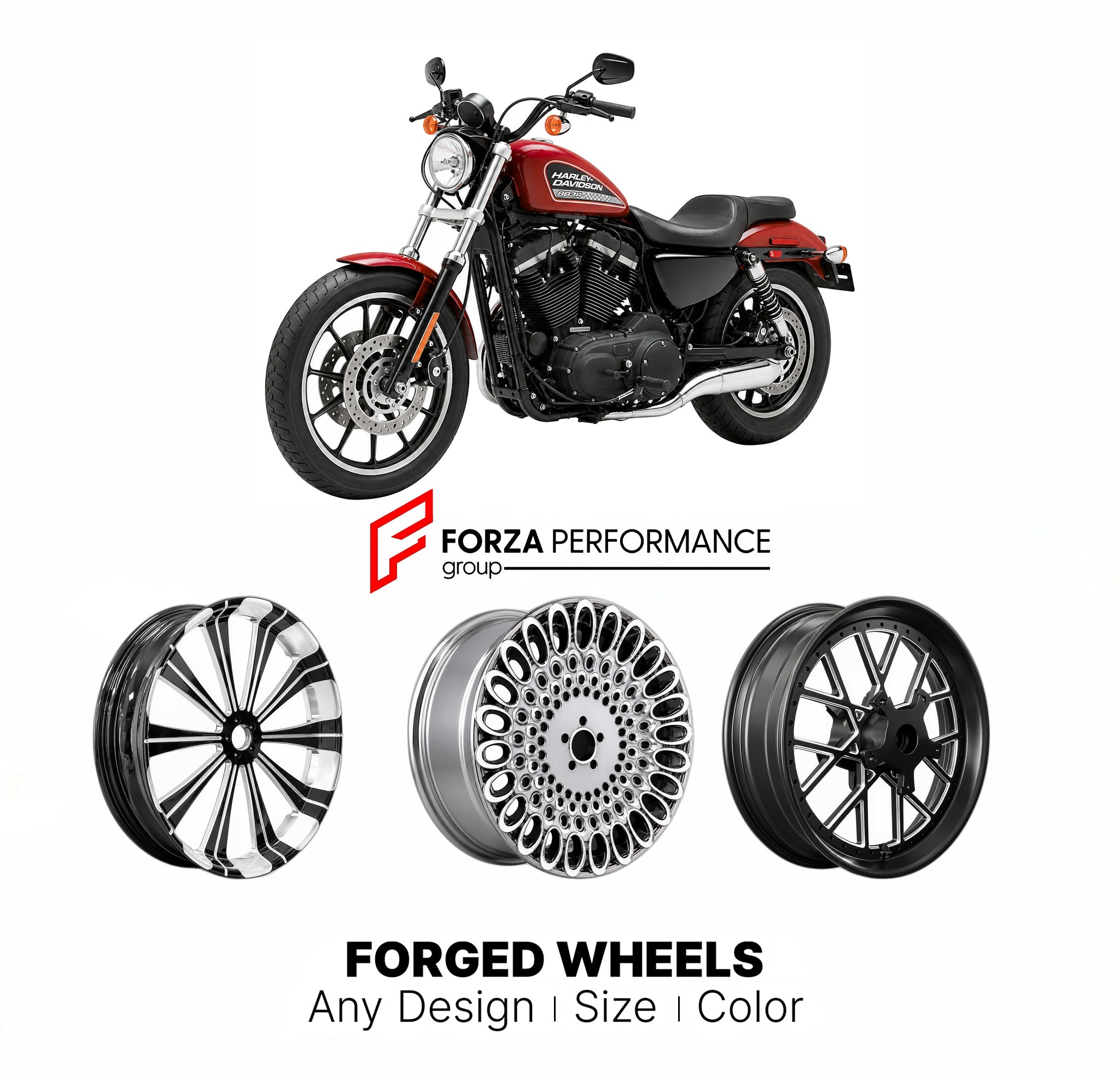 CUSTOM FORGED MOTORCYCLE WHEELS RIMS for HARLEY DAVIDSON XL883R SPORTSTER 883 ROADSTER 2002 - 2015