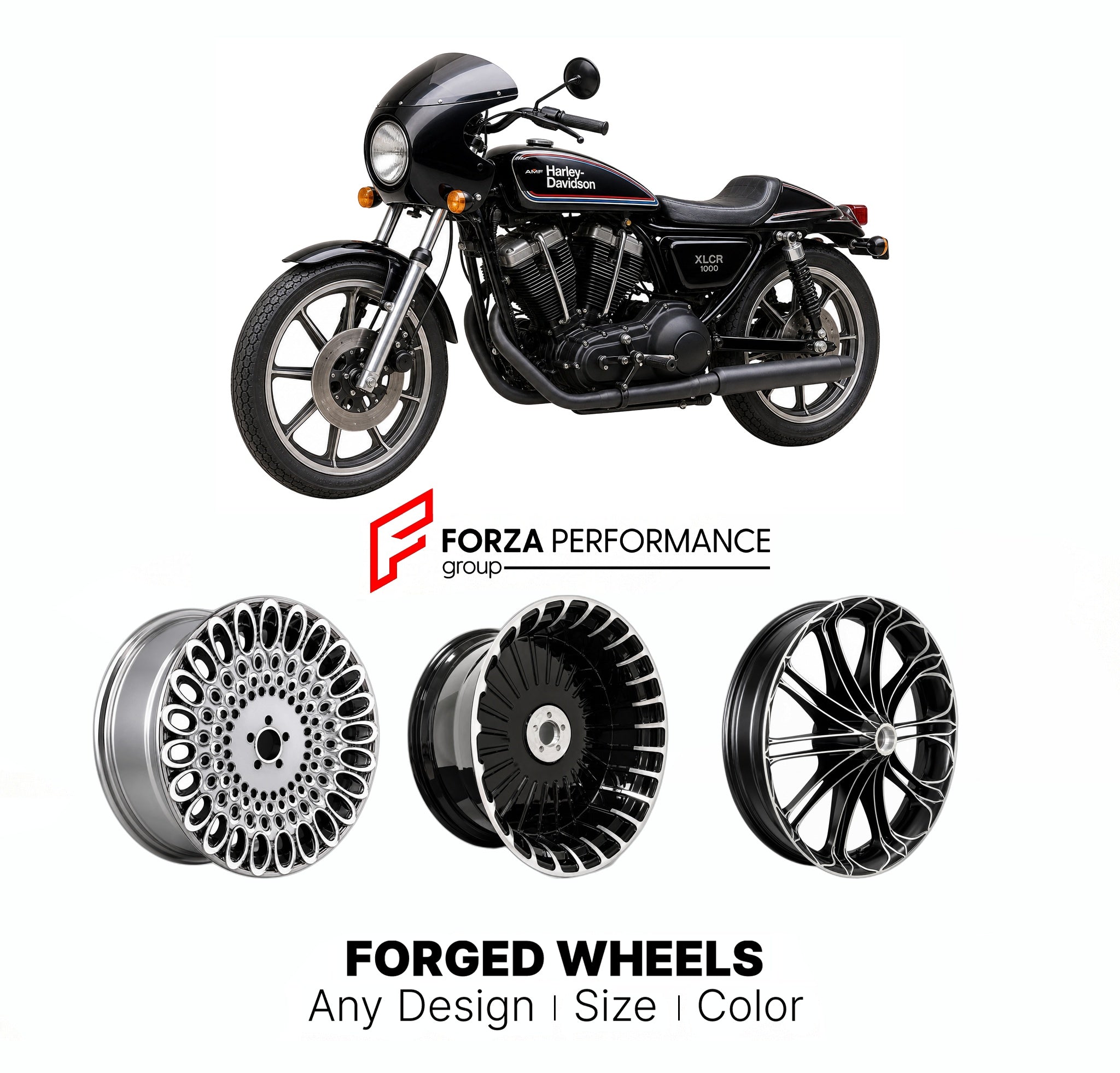 CUSTOM FORGED MOTORCYCLE WHEELS RIMS for HARLEY DAVIDSON XLCR CAFÉ RACER 1977 - 1978