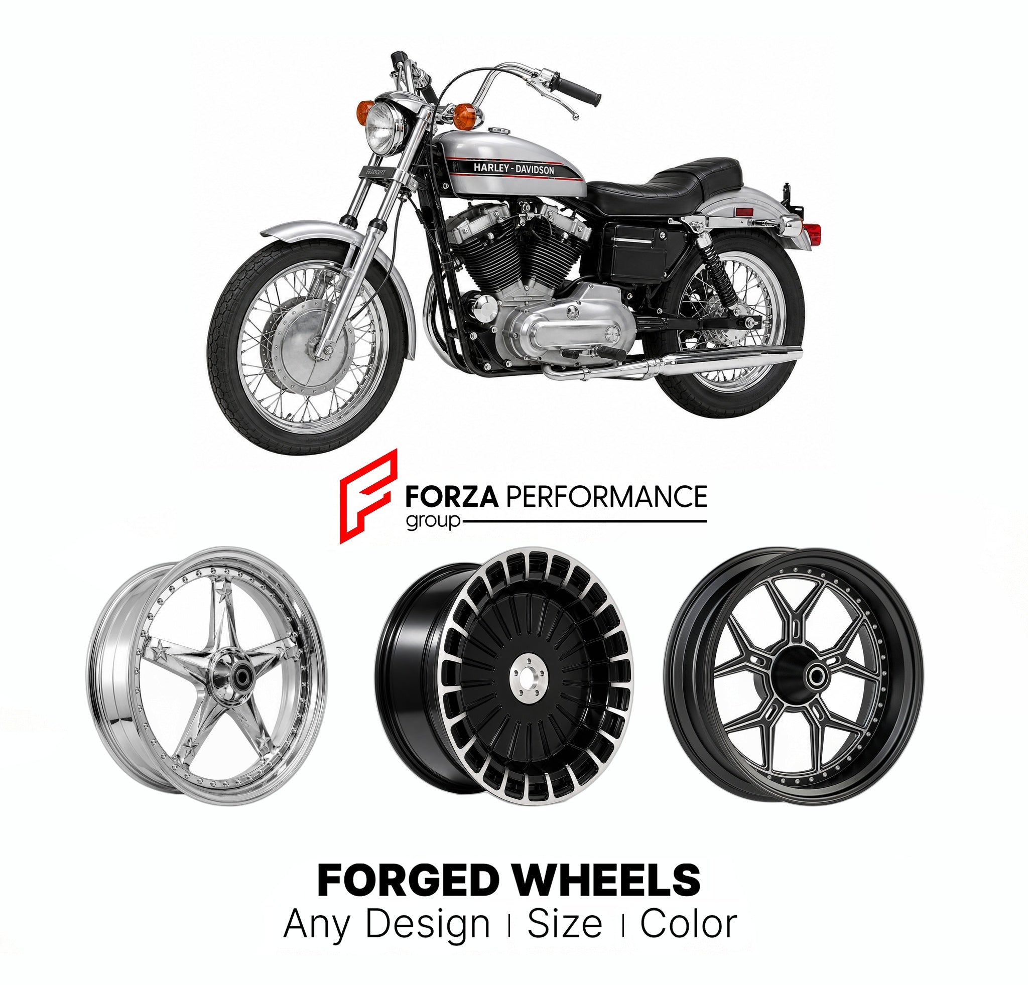 CUSTOM FORGED MOTORCYCLE WHEELS RIMS for HARLEY DAVIDSON XLH SPORTSTER 1957 - 1985