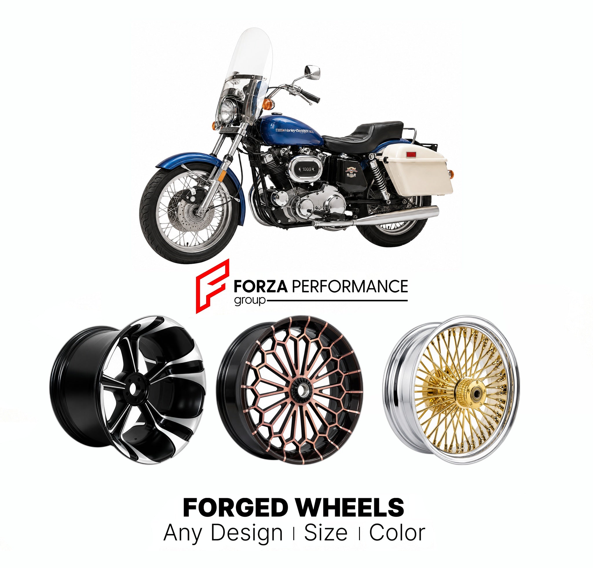 CUSTOM FORGED MOTORCYCLE WHEELS RIMS for HARLEY DAVIDSON XLT SPORTSTER TOURING 1977 - 1978