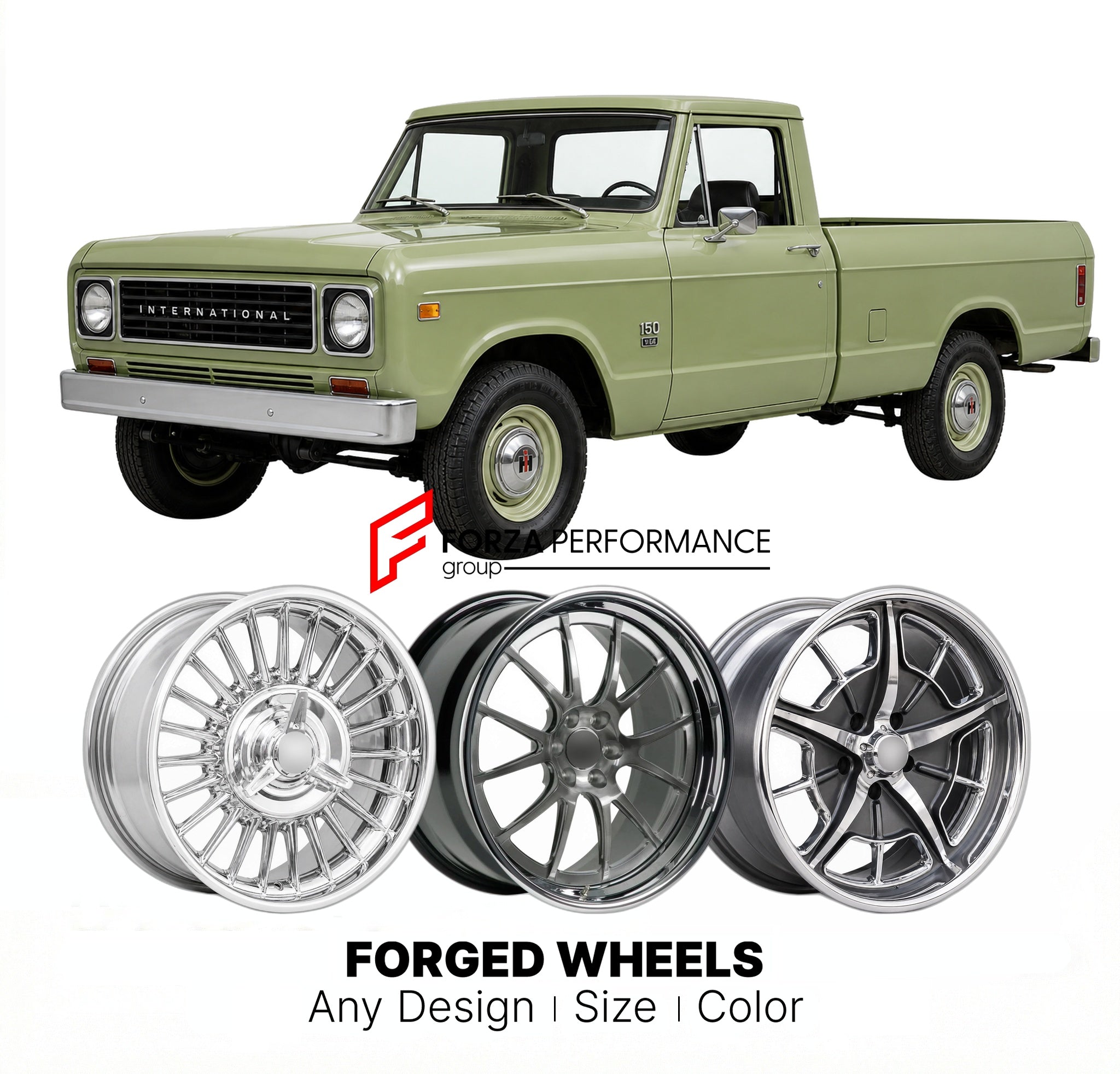 CUSTOM CLASSIC VINTAGE RESTOMOD RETRO OLD SCHOOL FORGED WHEELS RIMS for INTERNATIONAL HARVESTER 150 1975