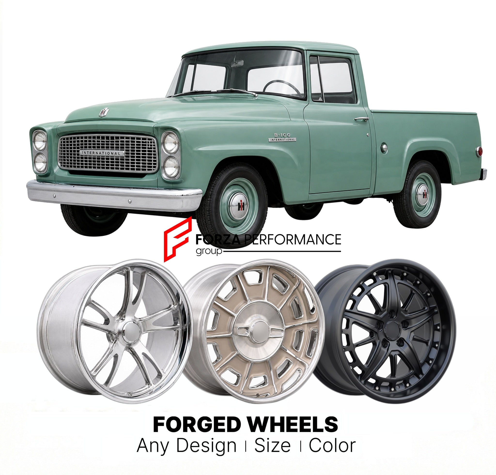 CUSTOM CLASSIC VINTAGE RESTOMOD RETRO OLD SCHOOL FORGED WHEELS RIMS for INTERNATIONAL HARVESTER B-100 1959 - 1960