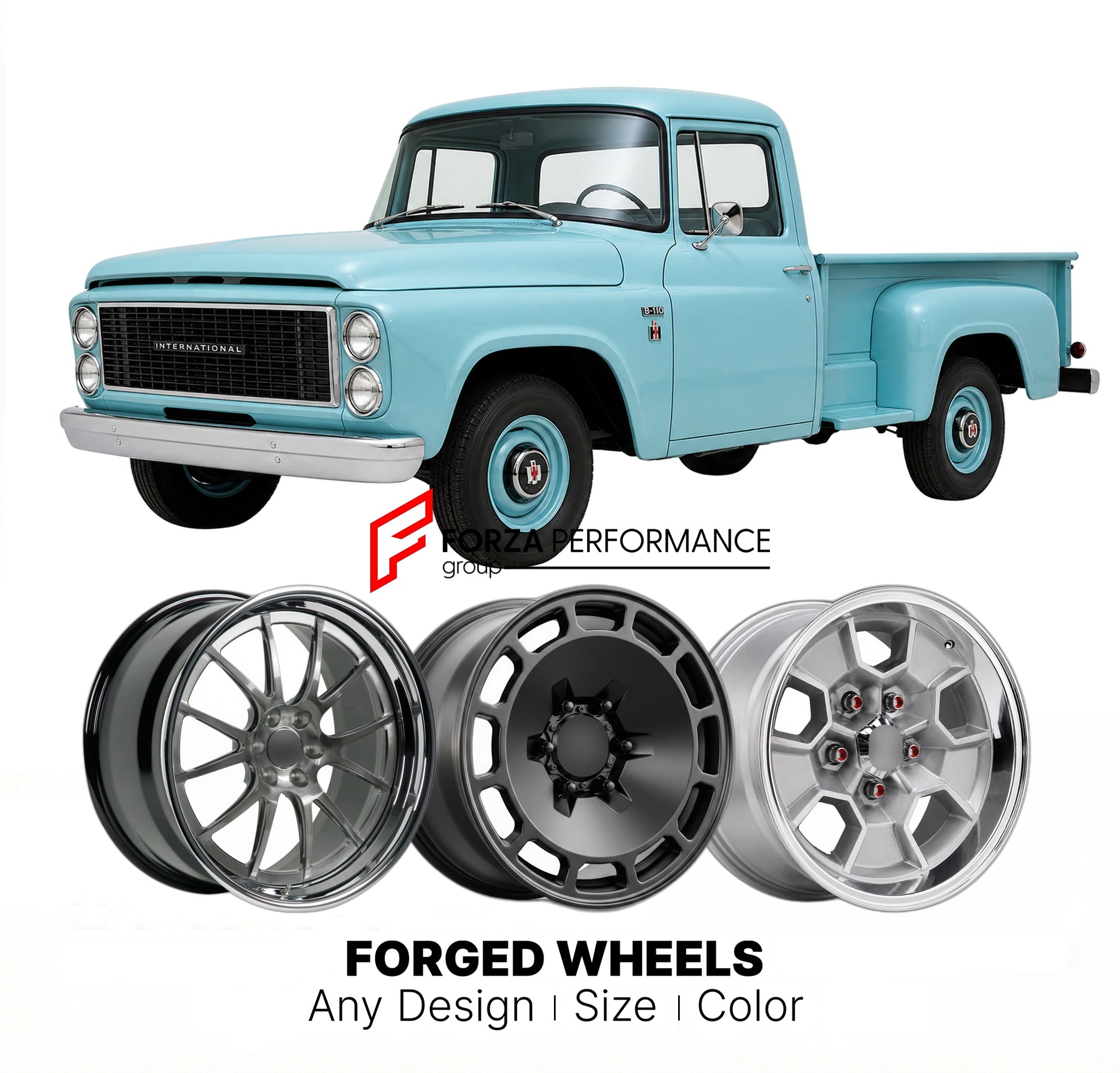 CUSTOM CLASSIC VINTAGE RESTOMOD RETRO OLD SCHOOL FORGED WHEELS RIMS for INTERNATIONAL HARVESTER B-110 1959 - 1960