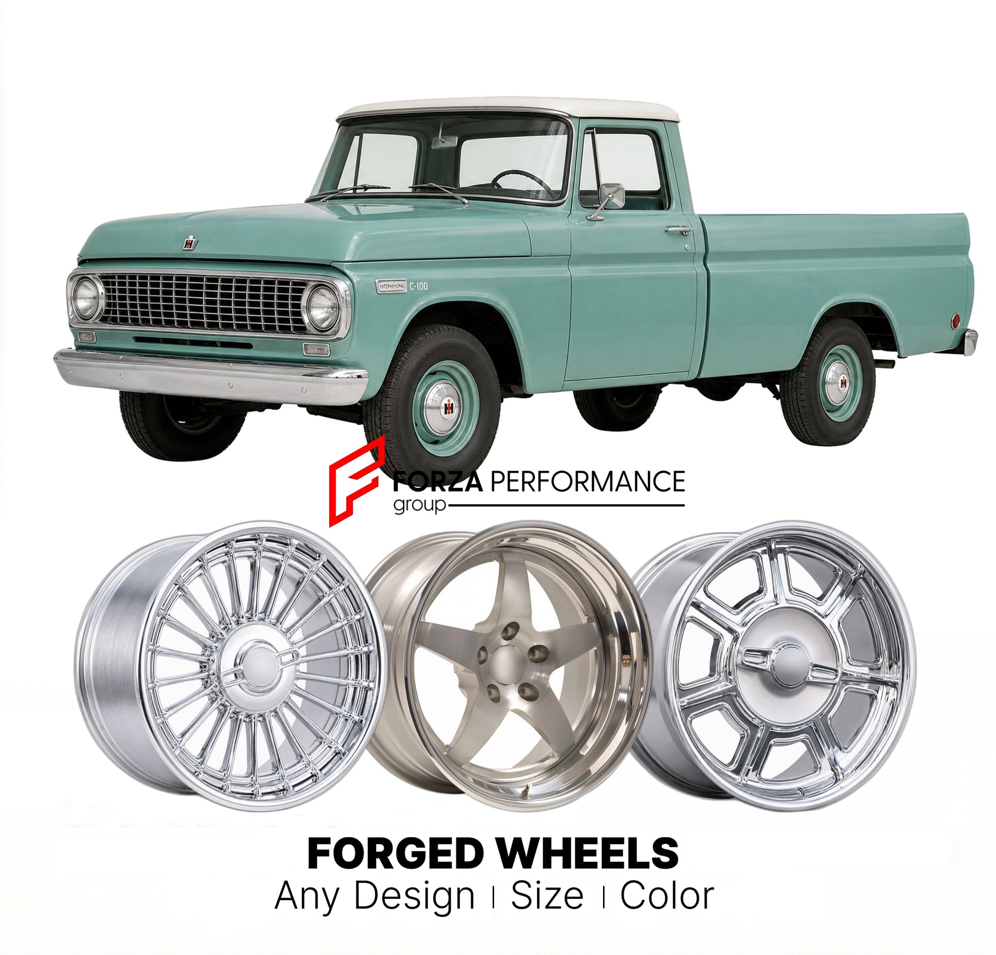 CUSTOM CLASSIC VINTAGE RESTOMOD RETRO OLD SCHOOL FORGED WHEELS RIMS for INTERNATIONAL HARVESTER C-100 1961 - 1964